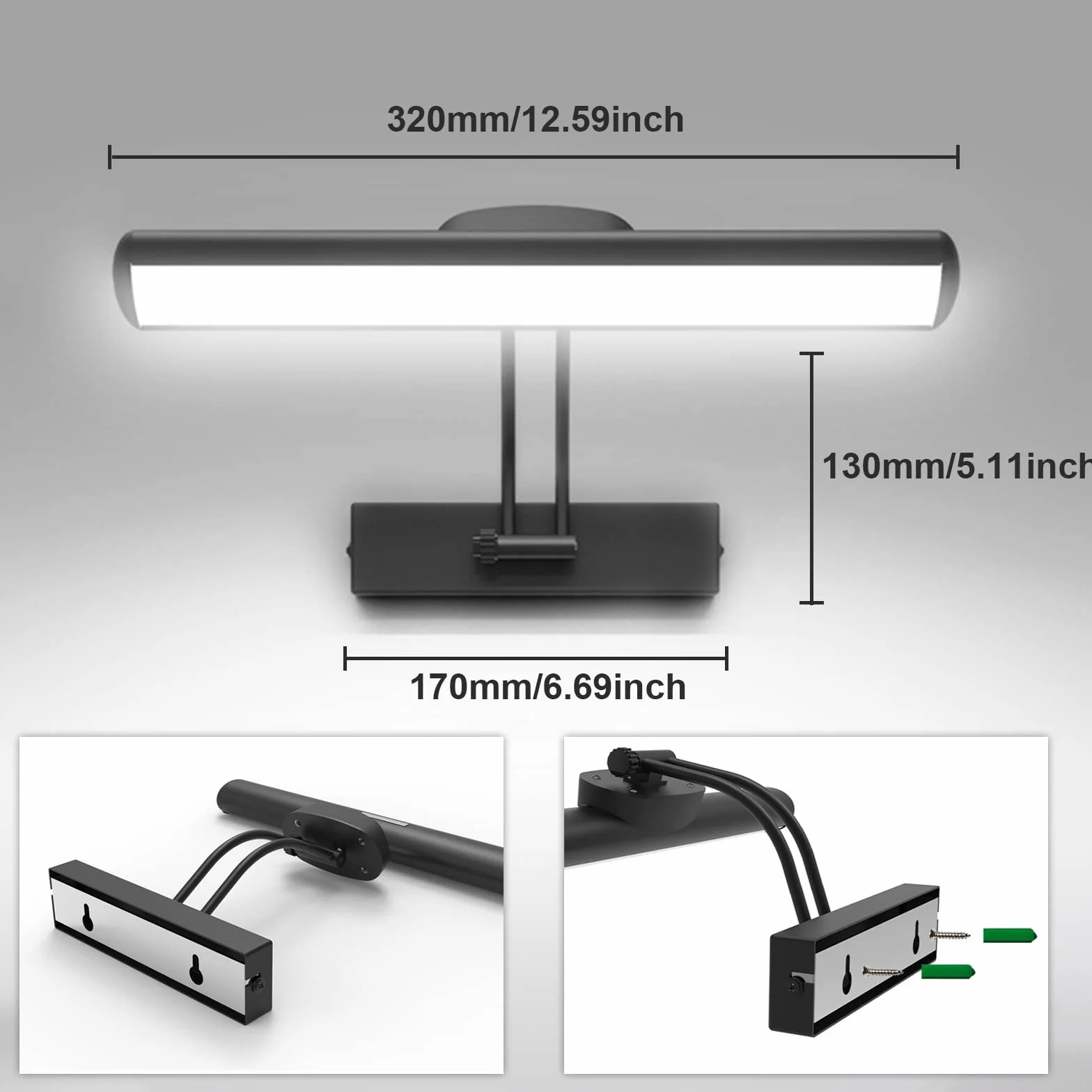 Lampa ścienna z pilotem, bezprzewodowe oświetlenie tablicy LED, obrotowa głowica oświetlenia LED z timerem, obrotowa lampa z ramieniem obrotowym o 180 stopni, do fresków i rzutek.