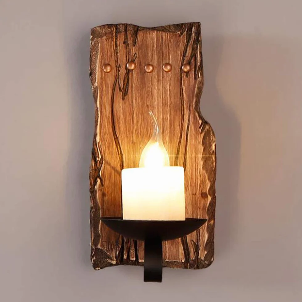 Retro drewniana lampa ścienna kinkiet E27 antyczna przemysłowa rustykalny klosz szklany Vintage Loft Deco salon restauracja Bar korytarz