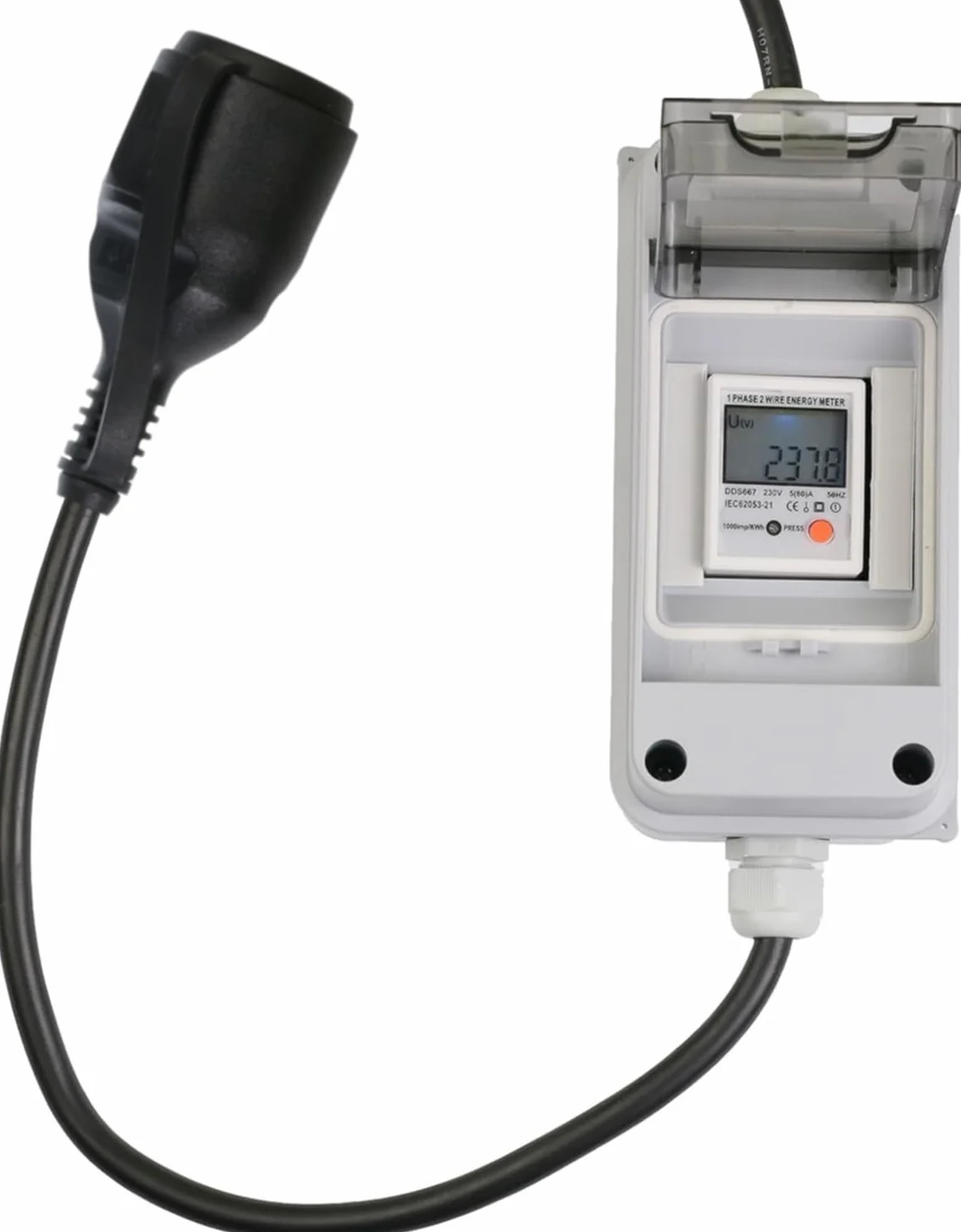 Mobilny Licznik Zużycia Energii 230V z Resetem i IP65 – Cyfrowy Podlicznik z Kablem H07RN-F do Fotowoltaiki Balkonowej, Kampera, Campingu i Ładowania Aut Elektrycznych (Plug & Play)