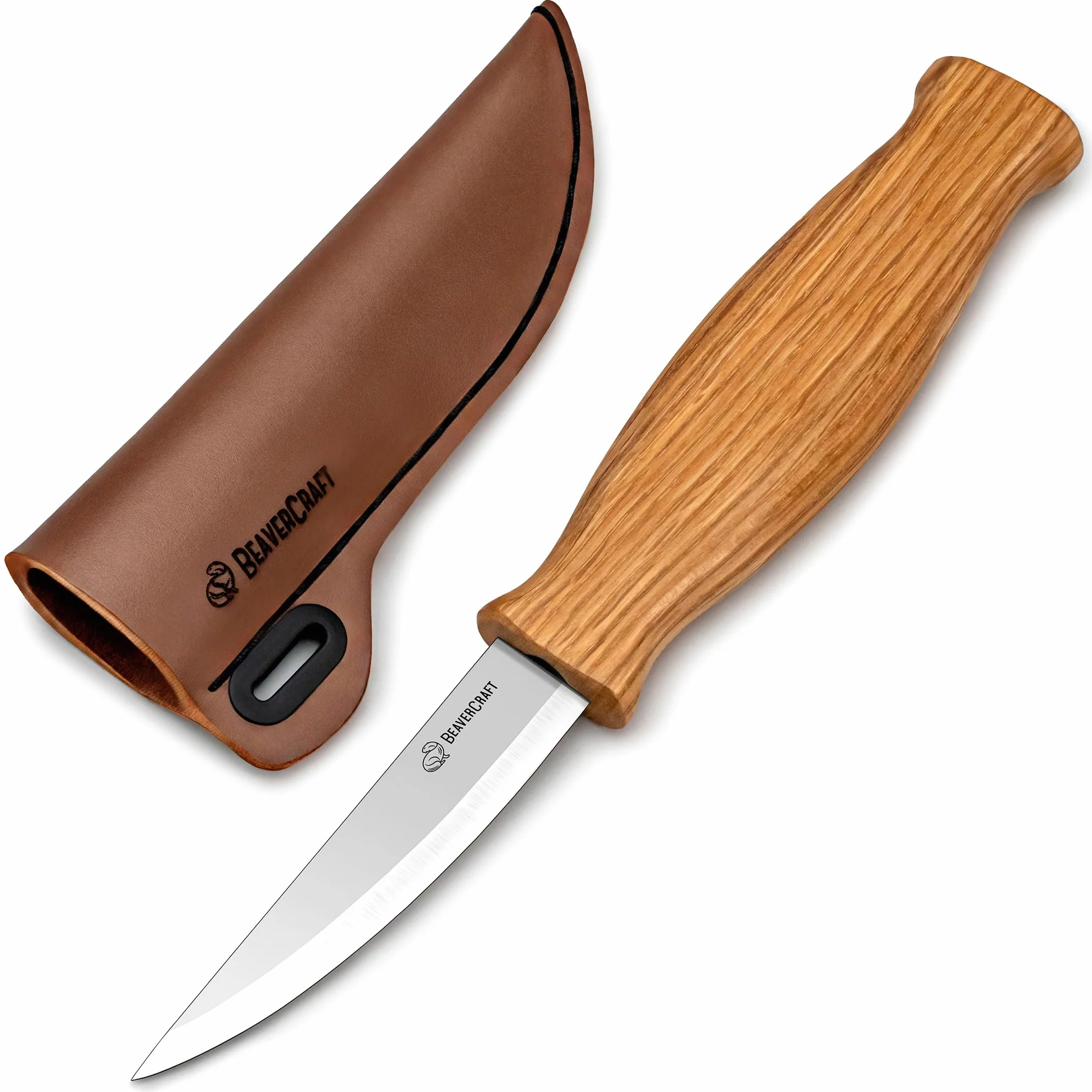 BeaverCraft Nóż Sloyd C4s do rzeźbienia w drewnie 7,6 cm ze skórzaną pochwą