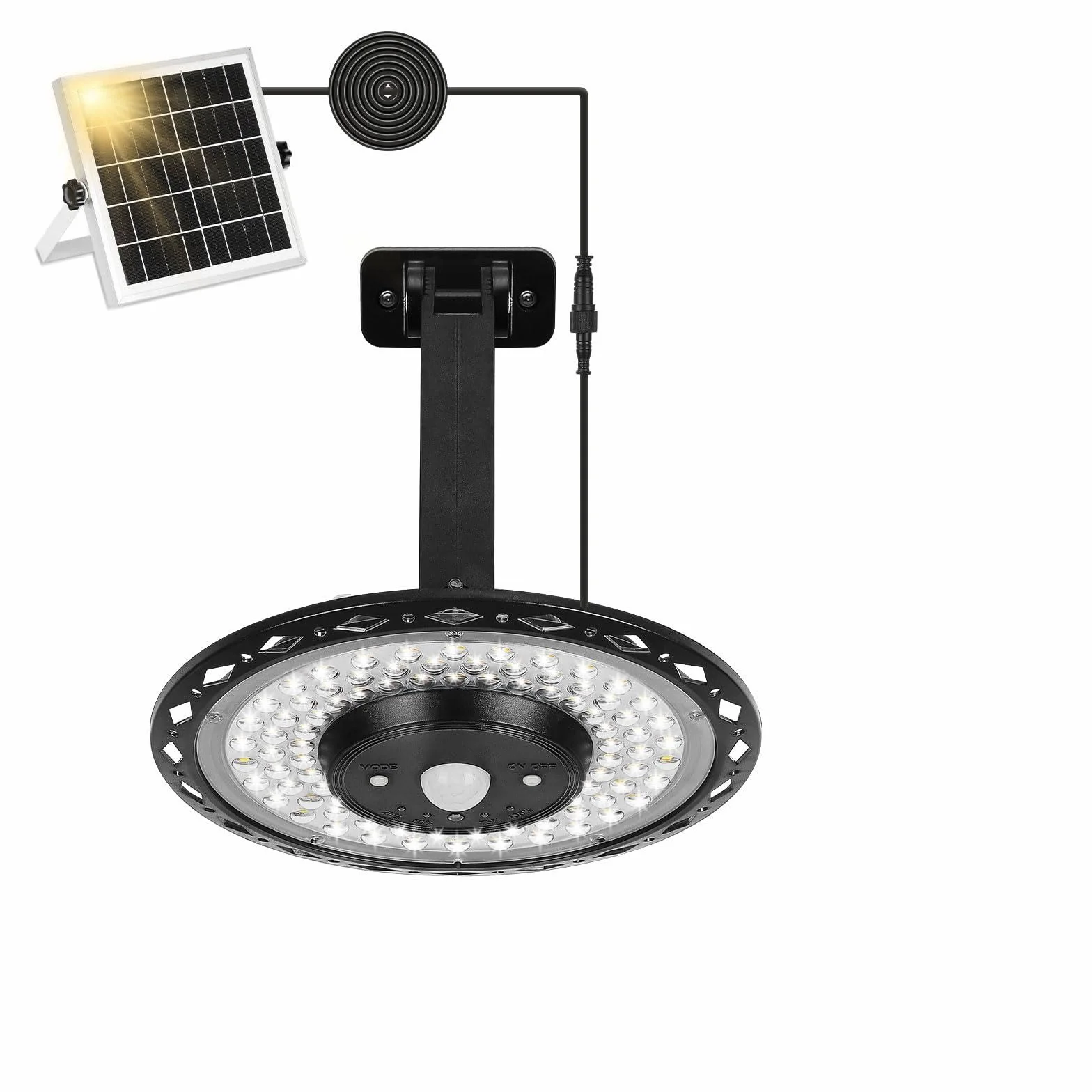ENCOFT Solarna lampa UFO z pilotem, 3 tryby kolorów, czujnik ruchu, bezprzewodowa lampa bezpieczeństwa na zewnątrz z panelem słonecznym