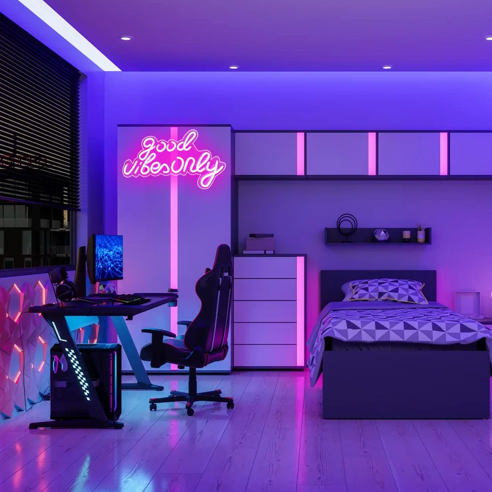 LUFEIS Neon Sign Good Vibe Only Akrylowe Neonowe Światło USB, Dekoracja Ścienna 3D LED