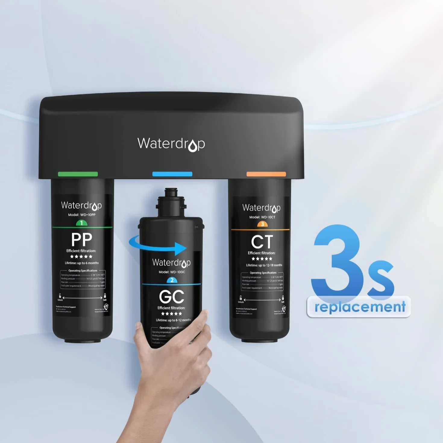 Waterdrop WD-10GC filtr do wody pod zlewem 3-stopniowy system filtrowania