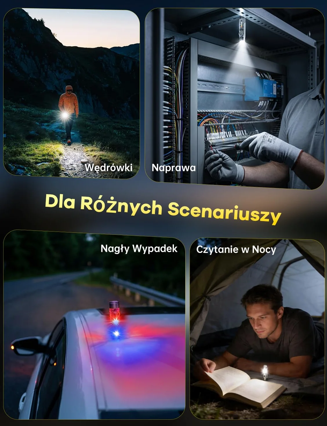 Jeebel Mini Latarka LED 400 Lumenów USB Ładowania, EDC Magnetyczna IP65, Boczne Światło UV/Biały/Czerwony/Niebieski