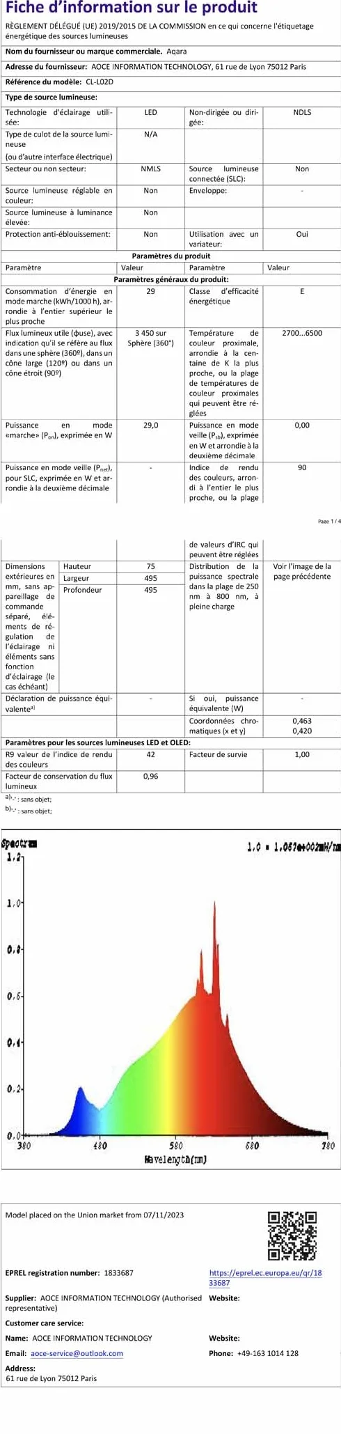 Aqara LED Lampa Sufitowa T1M, Matter, RGB + IC z Efektami Gradientu i 16 mln Kolorów, 40W 3450lm, 2700-6500K Biały Przestrajalny