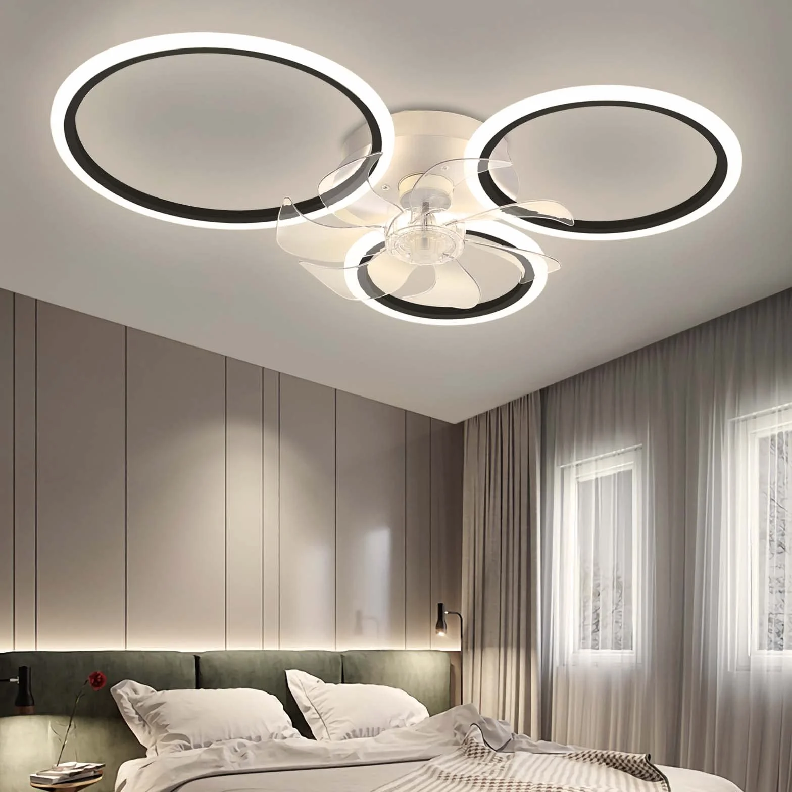 Nowoczesny Wentylator sufitowy z oświetleniem z pilotem zdalnego sterowania LED 72W Ściemnialne Lampa, Lampa sufitowa wentylator dla Pokój dzienny Sypialnia Kuchnia, Czarny 78cm