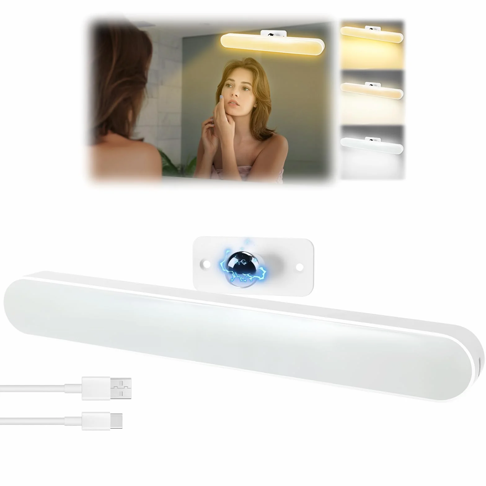 Oświetlenie lustrzane LED 4000 mAh trzech temperaturach barw obracane 360° ściemnianiem dotykowym