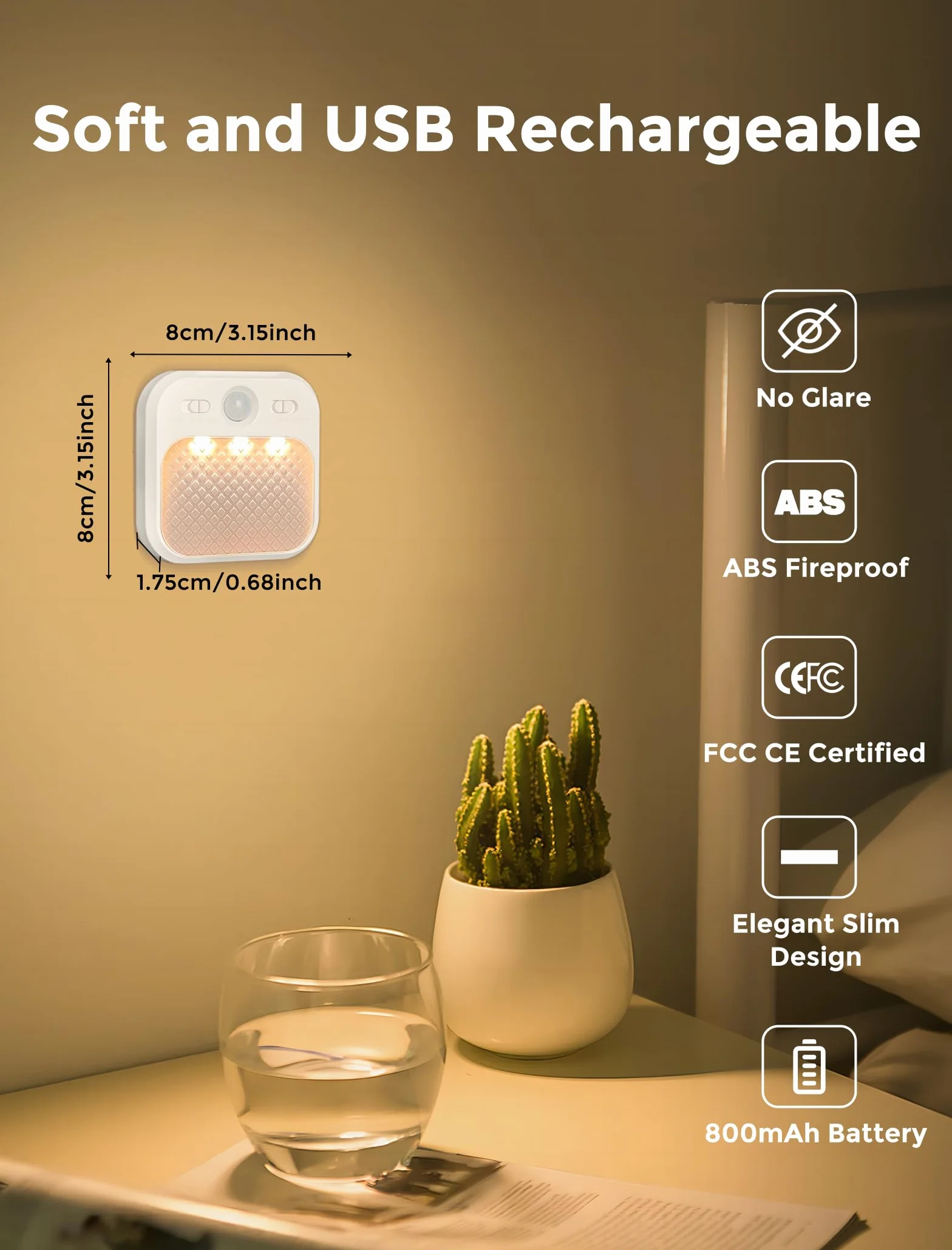 MERTTURM Lampa Nocna LED Bezprzewodowa, Czujnik Ruchu, 3 Tryby & Jasność, ładowana (3 szt.)