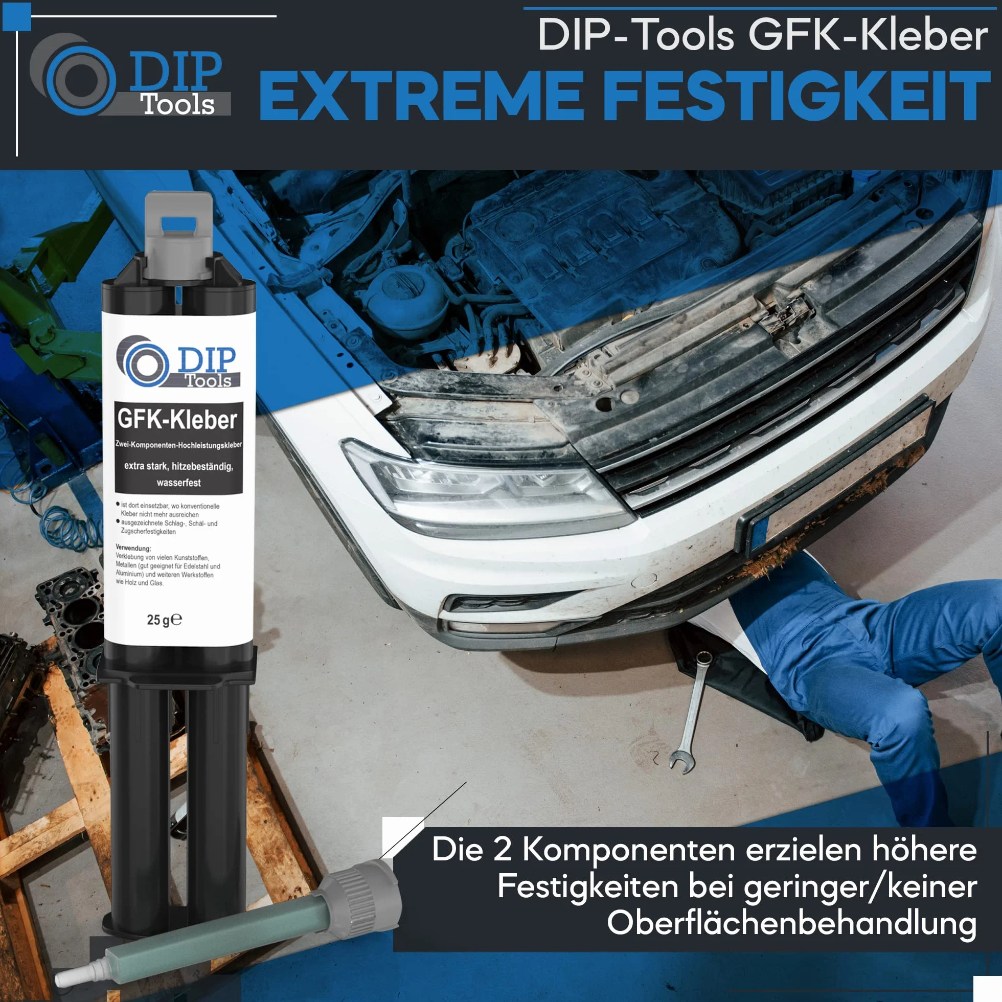 DIP-Tools Klej z włókna szklanego 2 komponenty wodoodporny odporny na wysokie temperatury