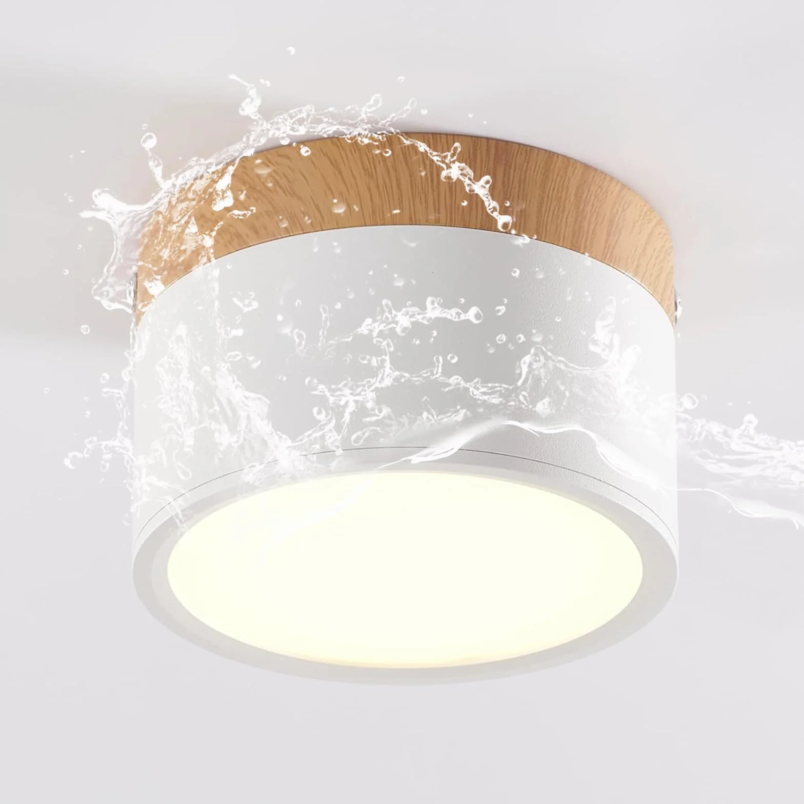 Lampa Sufitowa LED, Reflektor Natynkowy Dekor Drewniany, Mini Okrągła Biała Lampa Sufitowa, Ciepła Biel 3000 K, 12 W.