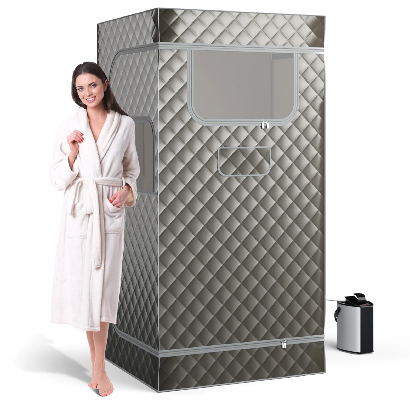 COSTWAY Sauna parowa do domu z generatorem pary 3L, pilotem, masażerem stóp, krzesłem 91x91x183 cm
