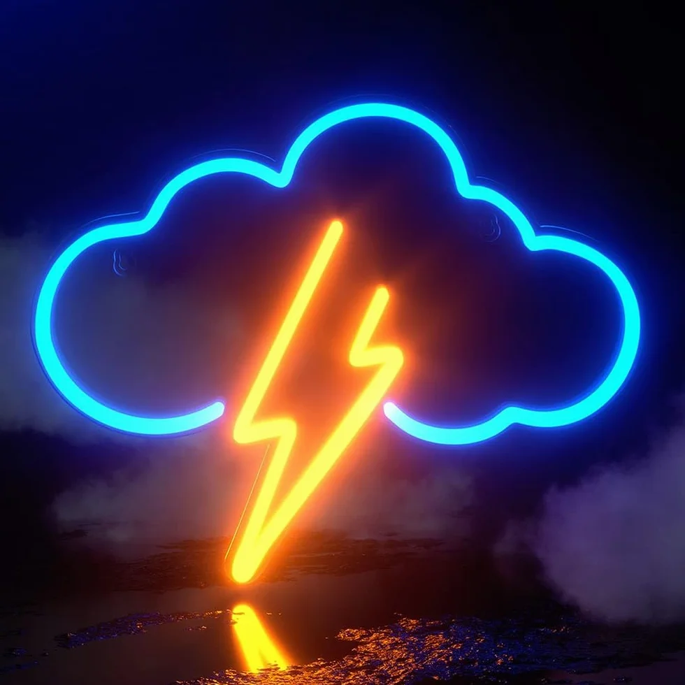 Foreverup Neonowy Znak Błyskawicy LED, Żółta Chmura Niebieski Neon, Światło do Salonu Pokoju Dziecięcego