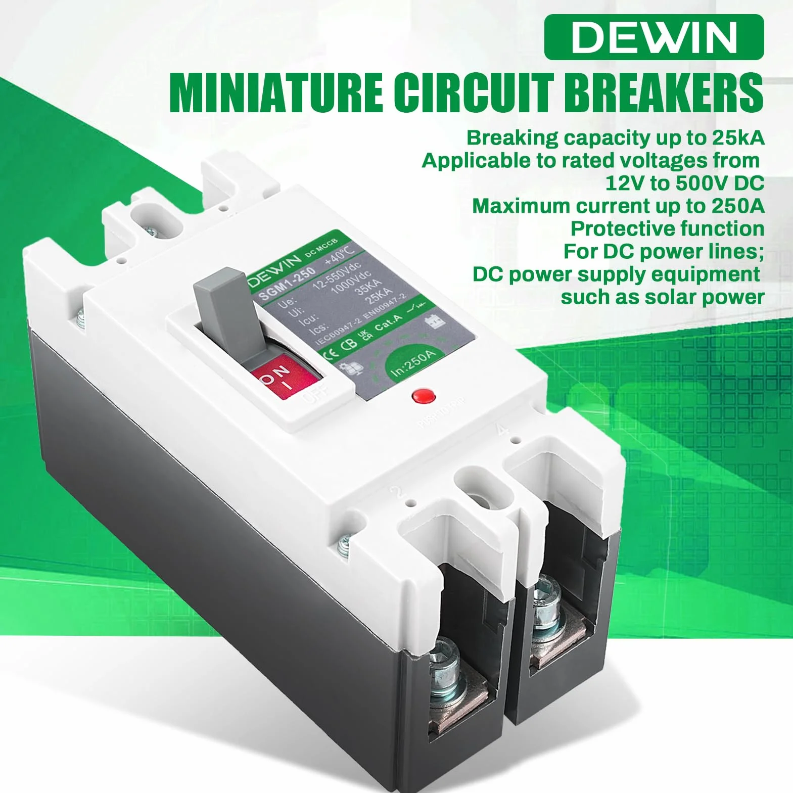 DEWIN Wyłącznik prądu stałego 250A DC MCCB 2P 500V