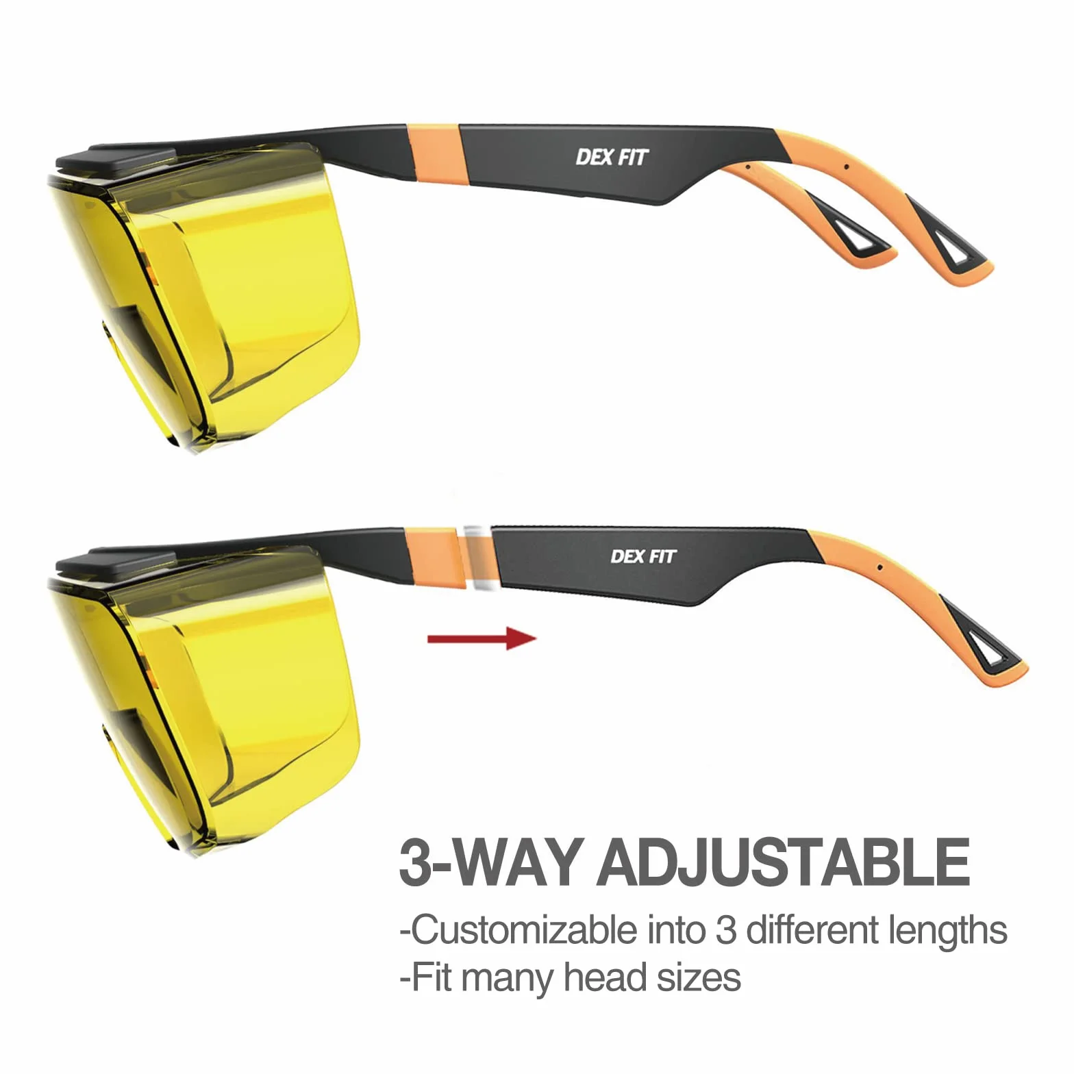 DEX FIT SG210 OTG okulary ochronne; ochrona oczu Z87, odporne na mgłę i zarysowania, regulowane, dla mężczyzn i kobiet, ochrona przed promieniowaniem UV