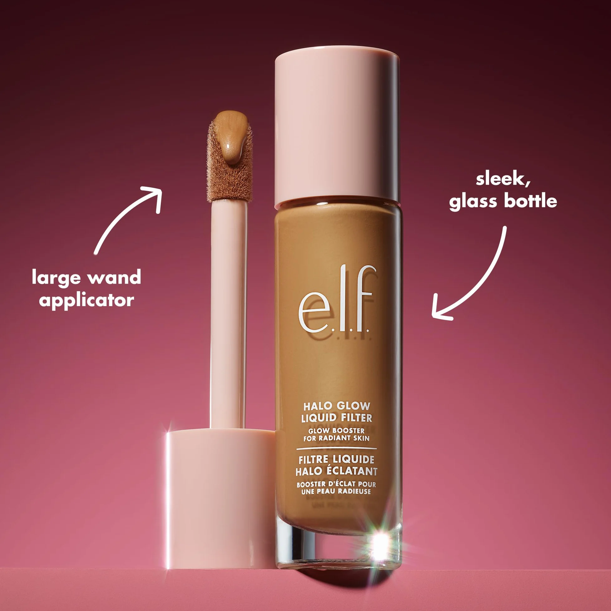 E.l.f. Halo Glow płynny filtr, wzmacniacz cery dla świecącego, miękkiego ostrości, nasycony kwasem hialuronowym, wegański i pozbawiony okrucieństwa, 0,5 jasny