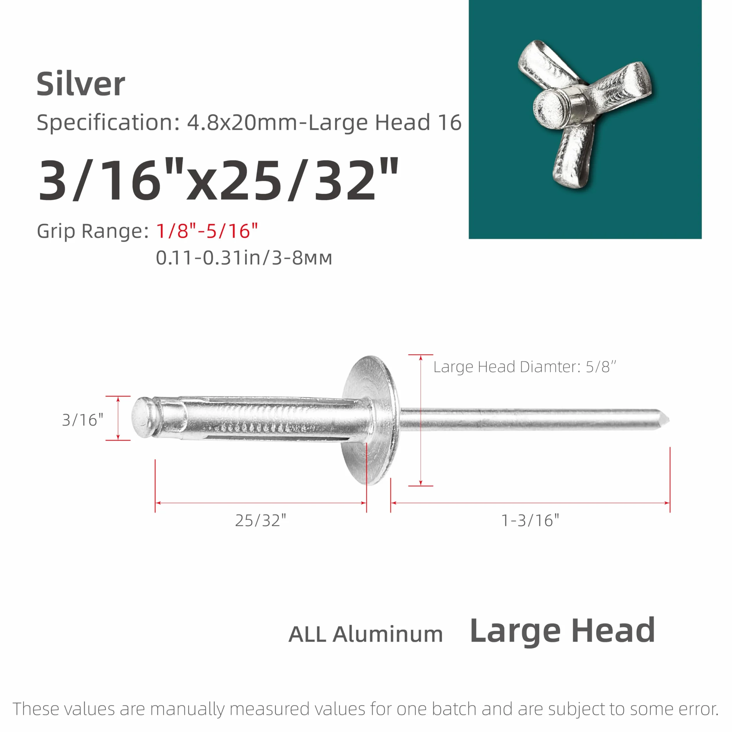 Nity aluminiowe z potrójnym rozprężnikiem Zestaw Ø4,8x20x16mm 50 sztuk srebrny