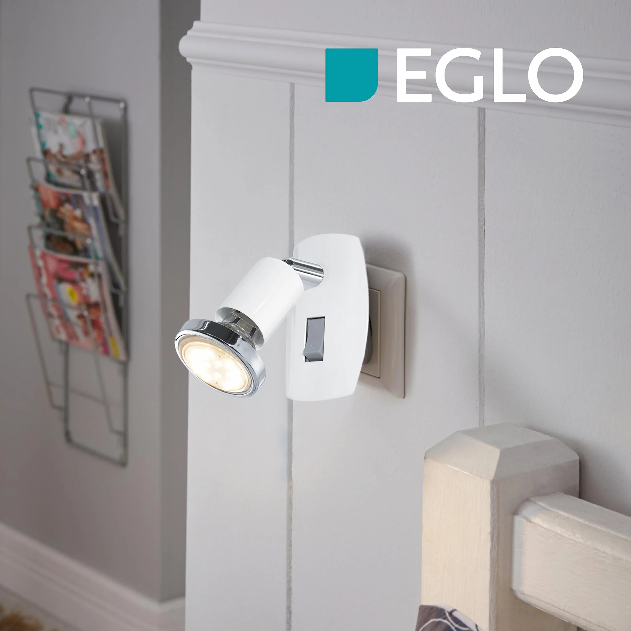 EGLO gniazdko LED GU10 z przełącznikiem wychylne stal biały chrom