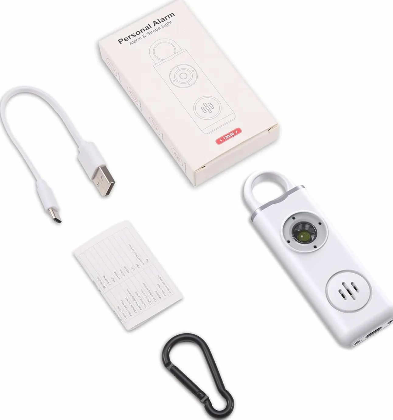 Kieszonkowy Alarm 130 dB, Możliwość Ponownego Ładowania, Osobisty Alarm z Lampą Błyskową LED, Syrena Samoobrony, Breloczek do Kluczy, Awaryjny