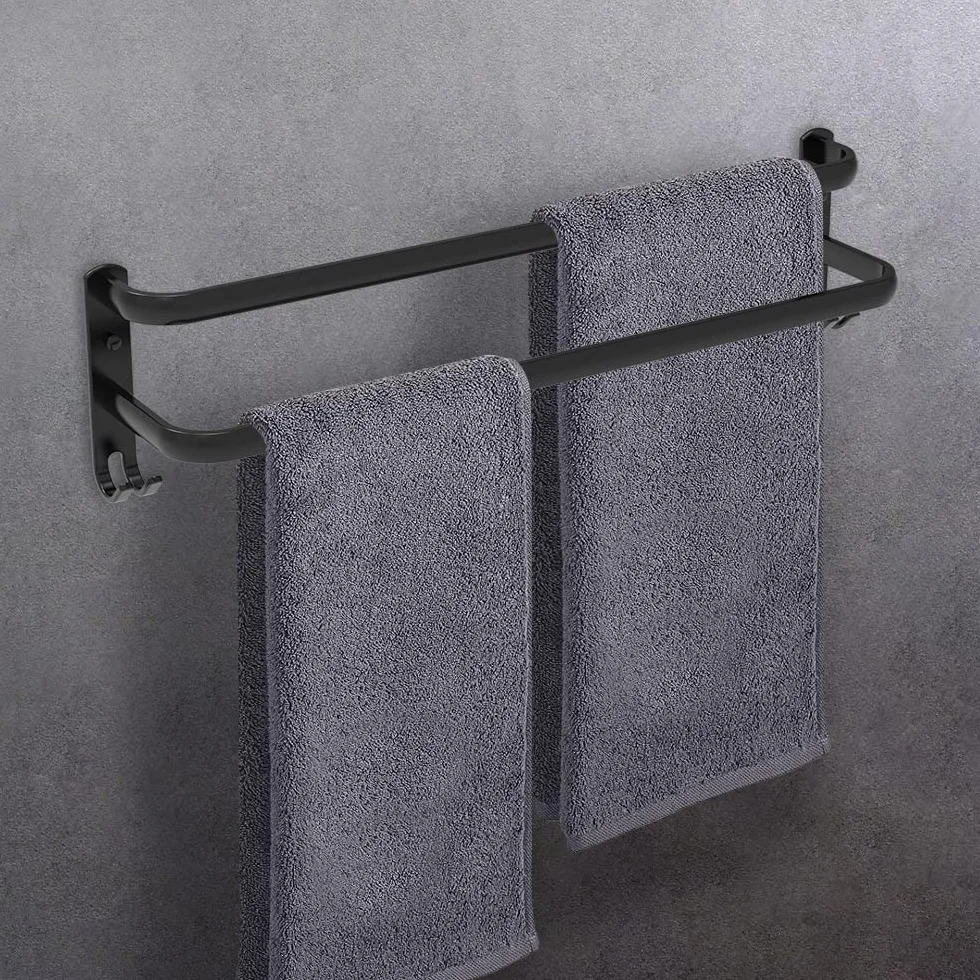 Aluminiowy Wieszak na Ręczniki 2-Poziomowy z Haczykami Montowany na Ścianie