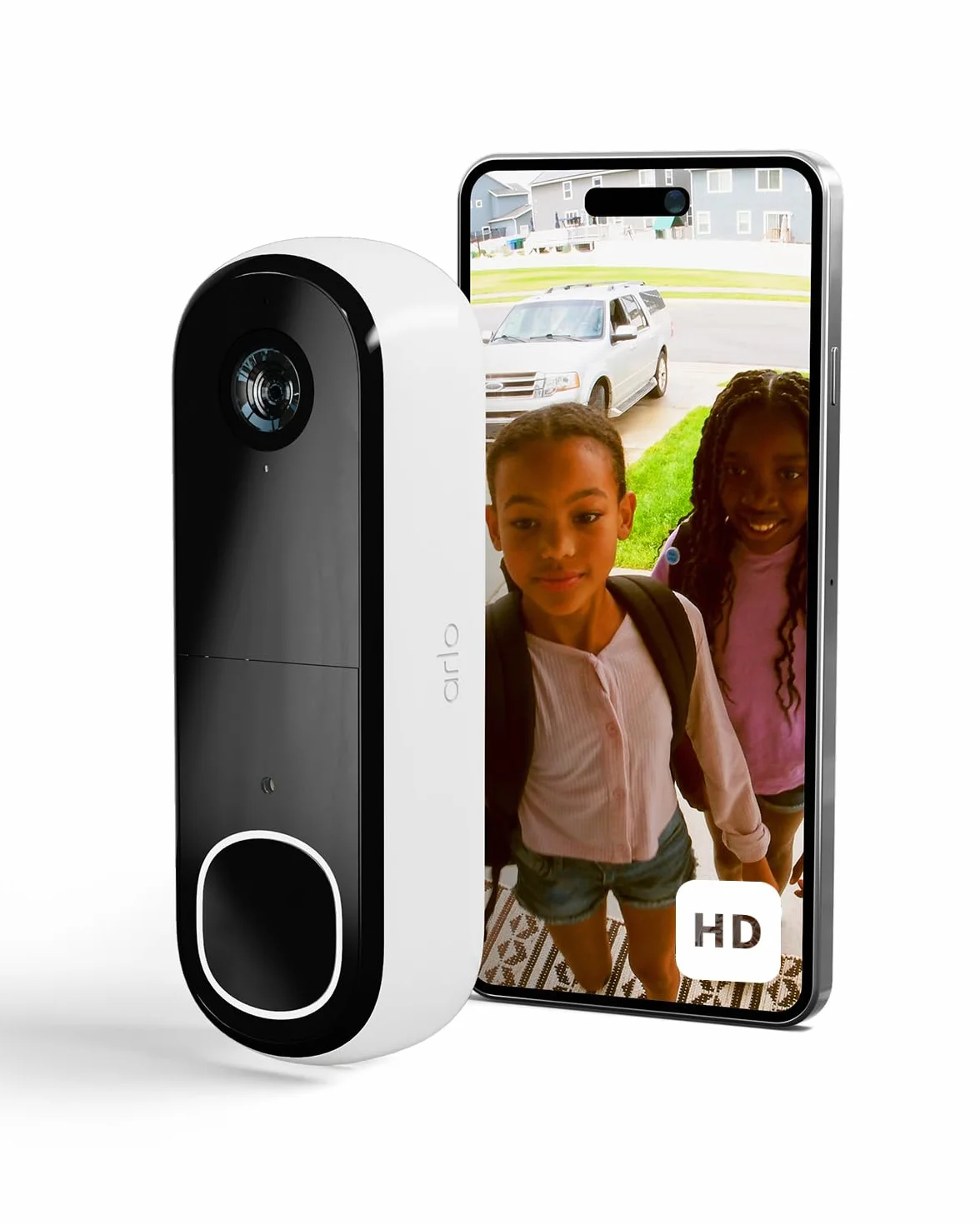 Arlo HD Wideo Dzwonek do Drzwi, 1080P WiFi Doorbell, Czujnik Ruchu, Dwukierunkowy Dźwięk, Syrena, Pole widzenia 180, Obraz w nocy, Kompatybilny z Alexa, Smart Home, Testowy Plan Arlo Secure