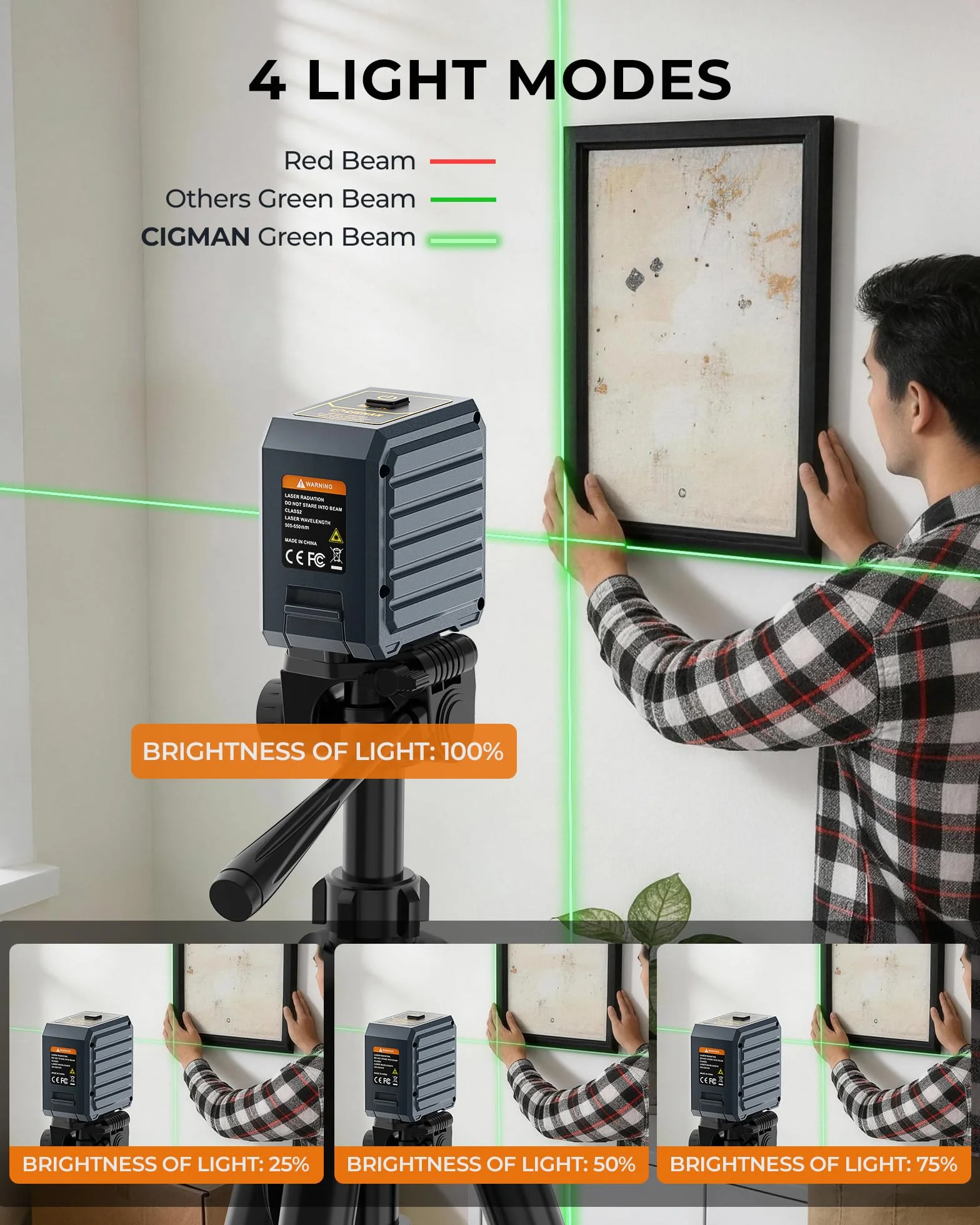 CIGMAN G01 Krzyżowy Laser Samopoziomujący Zielony Promień 3 Tryby