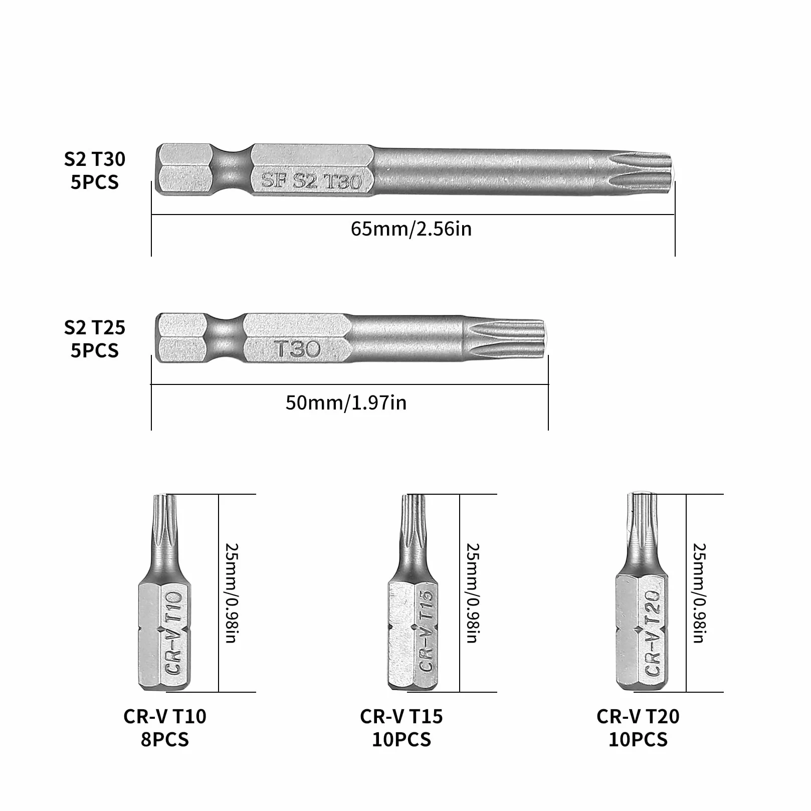 Zestaw bitów Torx T10 T15 T20 T25 T30 38 sztuk 1/4 cala napęd sześciokątny