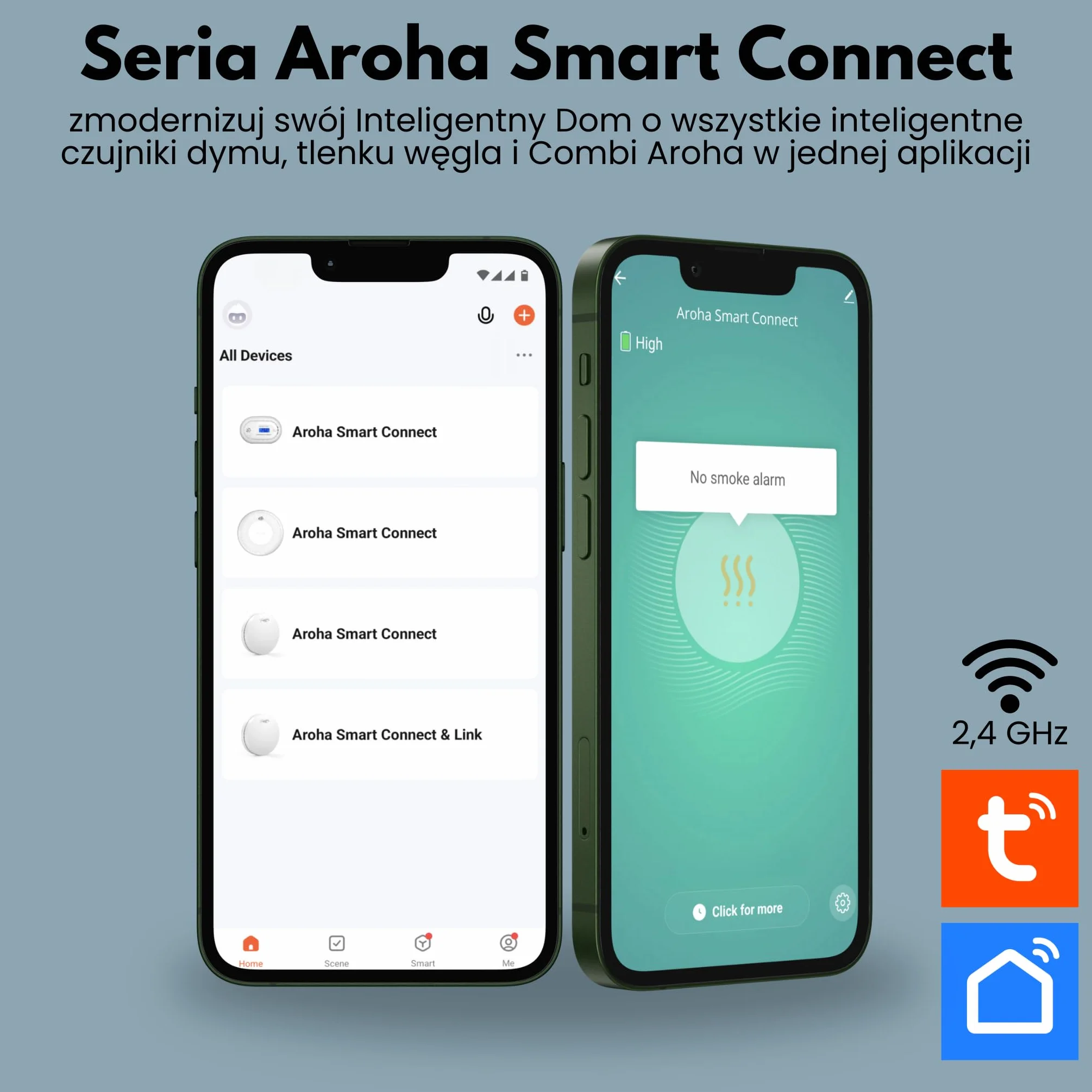 Aroha Inteligentny alarm przeciwpożarowy WiFi z 10-letnią baterią, czujnik dymu EN14604