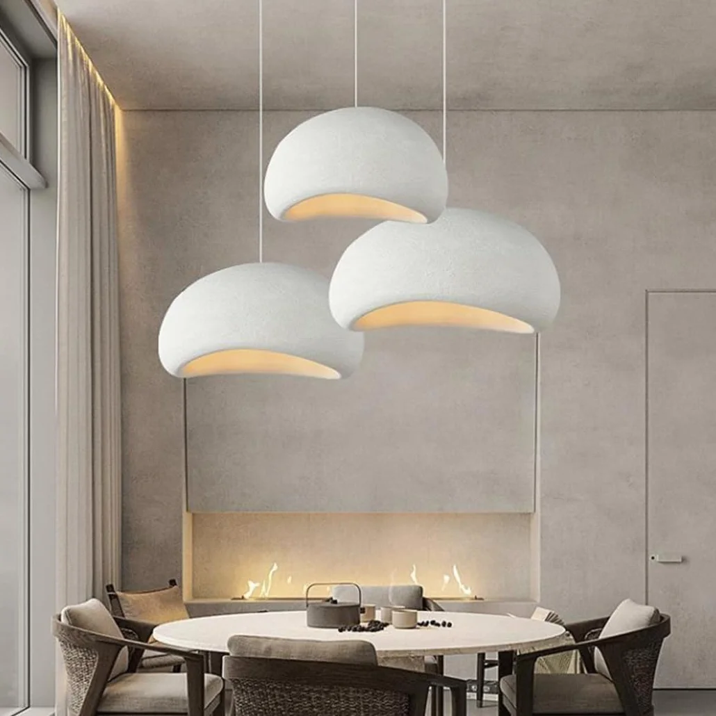 Lampa Wisząca Wabi-Sabi Biały Matowy Żywica Żyrandol E27 60cm Nordycki Styl Do Salonu Sypialni
