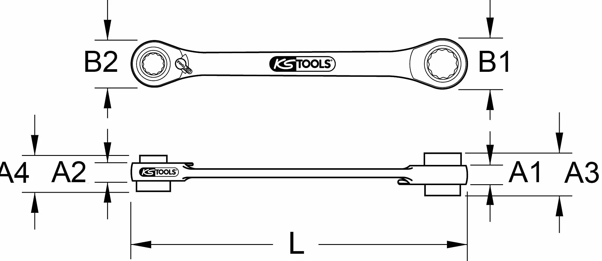 KS Tools 503.4745 4 w 1 GEAR+ Podwójny klucz oczkowy z grzechotką 10x13-17x19mm
