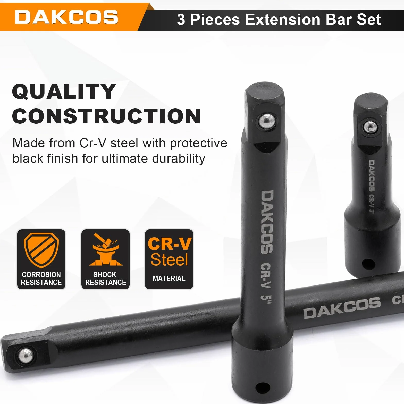DAKCOS 3-częściowy zestaw przedłużek do kluczy nasadowych 1/2" CR-V czarna powłoka fosforanowa