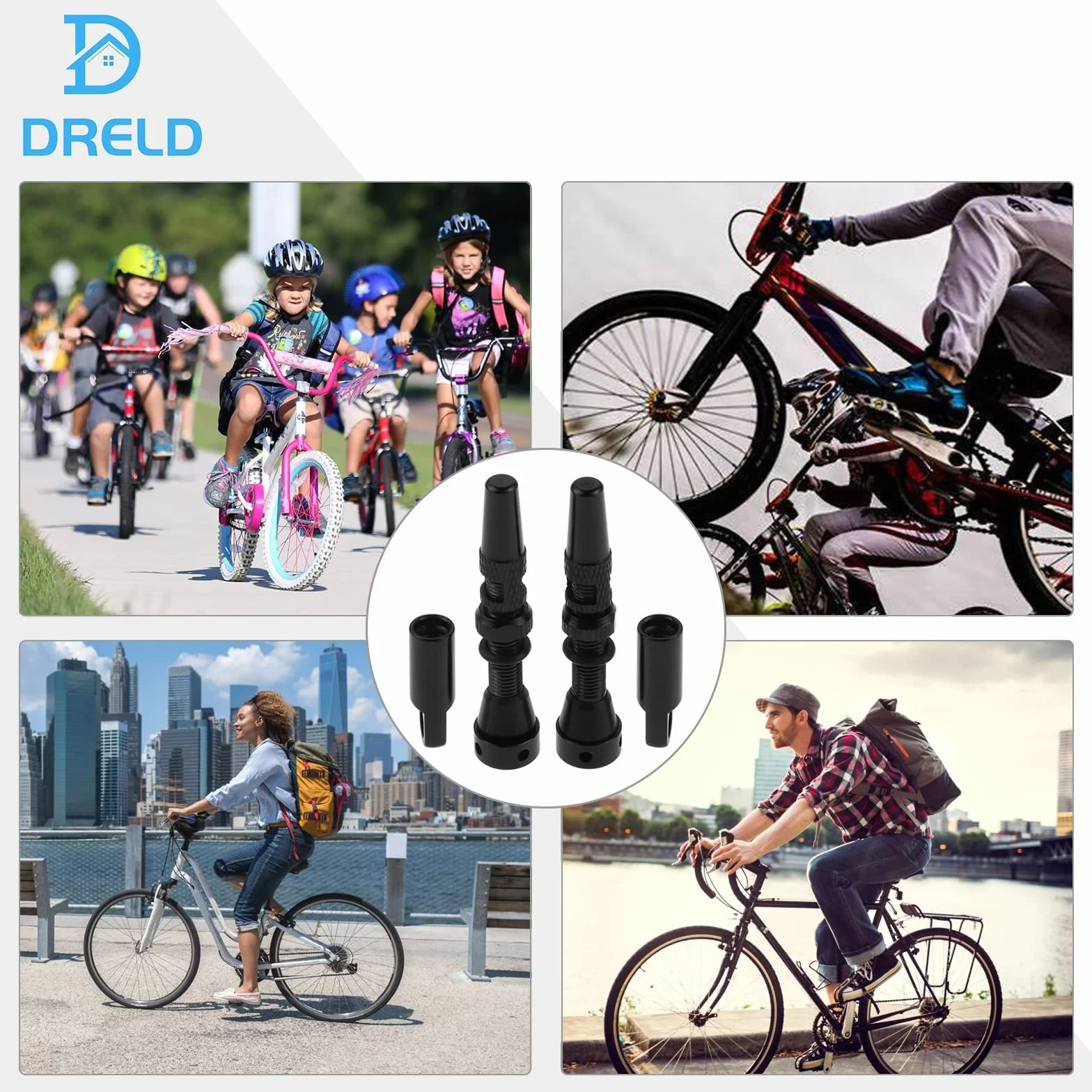 DRELD 2 sztuki bezdętkowych zaworów rowerowych 44 mm, 1 para zaworów Presta Tubeless, MTB, bezdętkowy stop aluminium Presta, trzpień zaworu Tubeless Presta (44 mm, czarne)