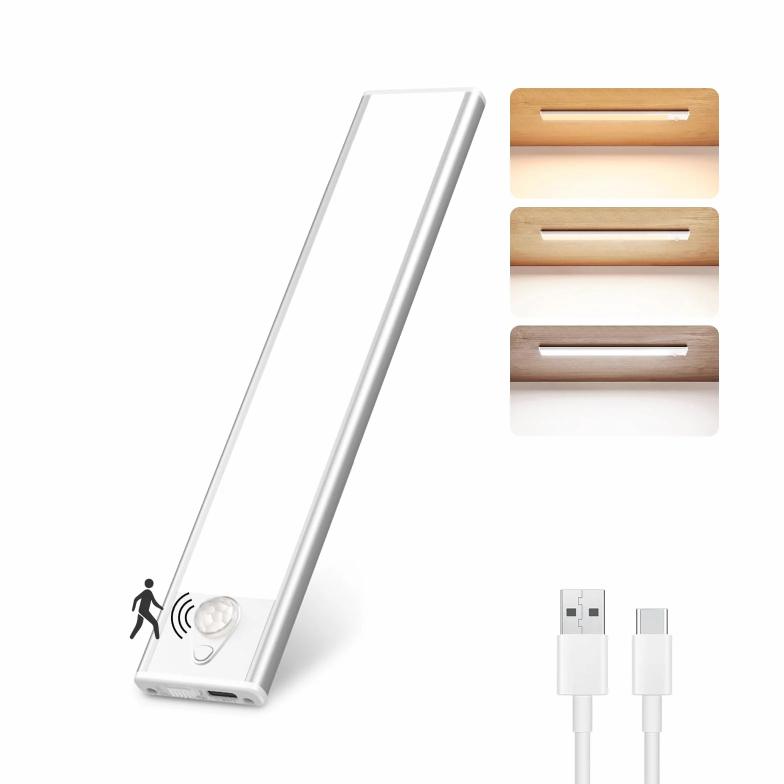 Liyade Oświetlenie szafki LED z czujnikiem ruchu – lampa podszafkowa USB/baterie do kuchni i szafy