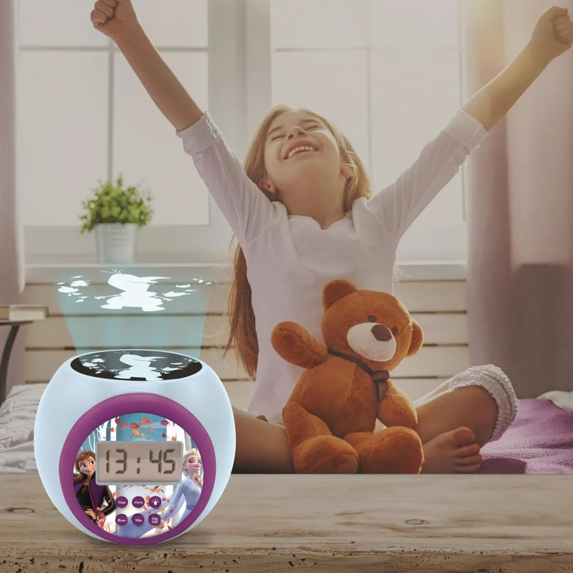 Lexibook, Disney Frozen 2 Anna Elsa Zegar Projektor z Funkcją Alarmu Drzemki, Wielokolorowy, RL977FZ