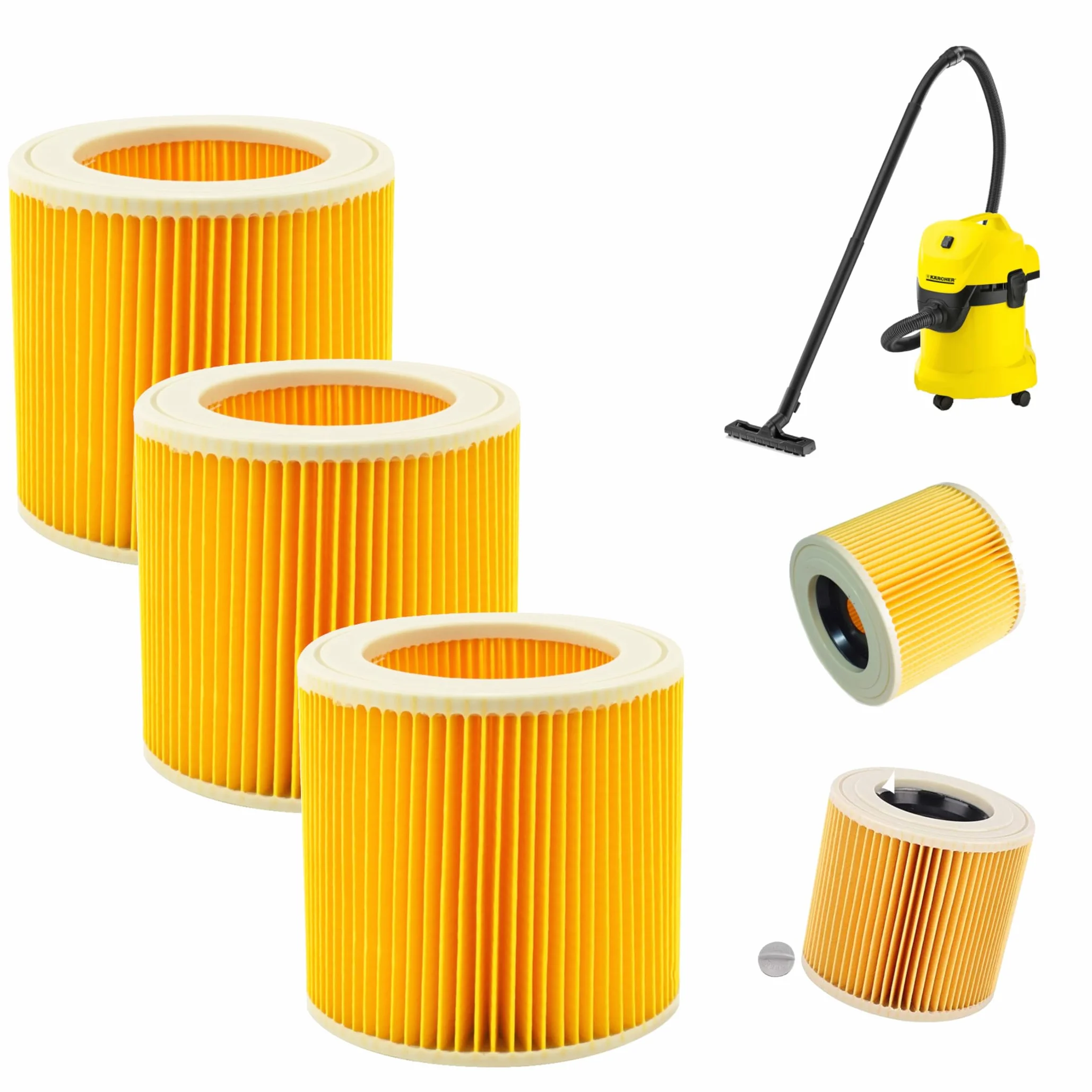 Zestaw 3 filtrów do odkurzacza Botle pasuje do Kärcher WD3 WD4 12 x 11,5 cm