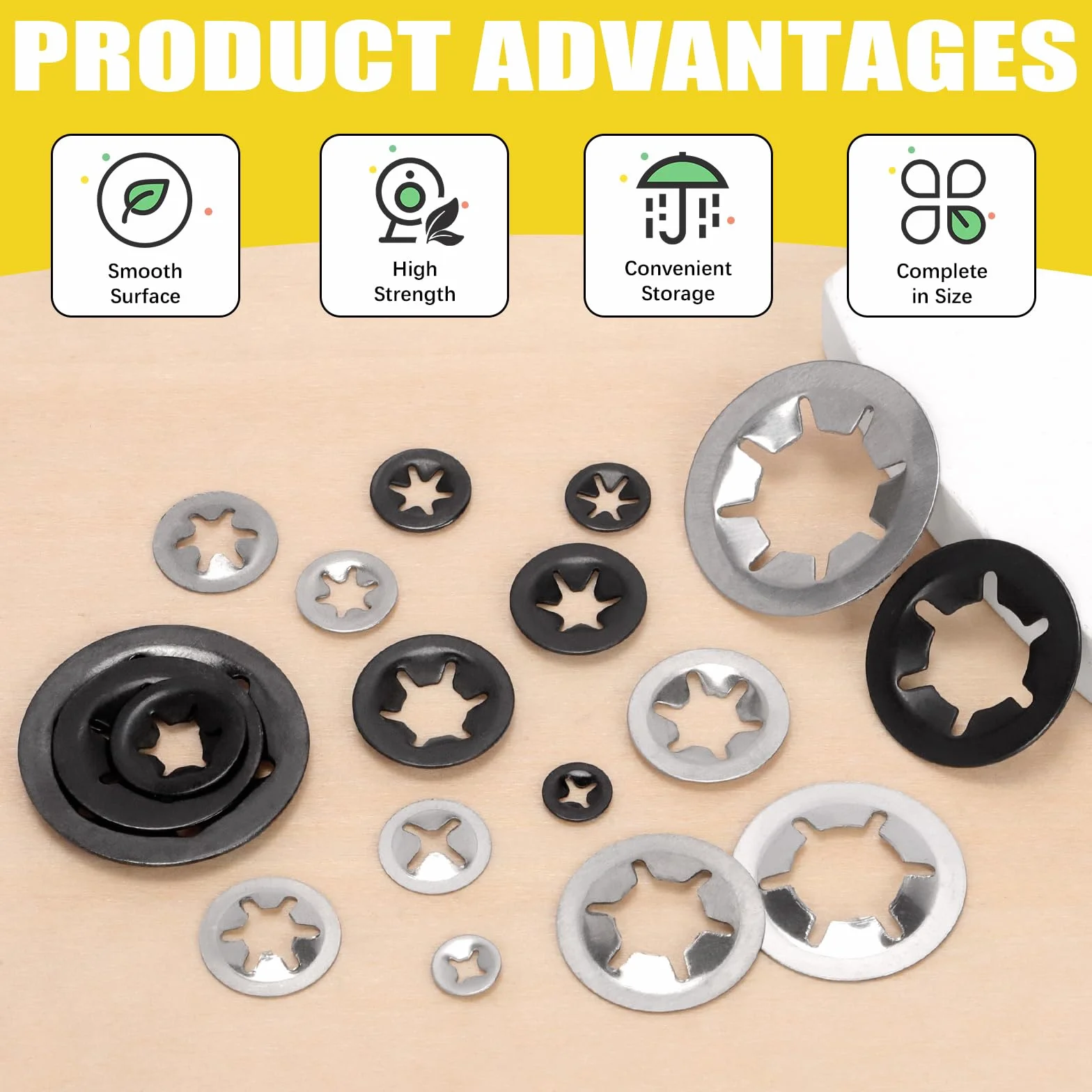 Internal Tooth Star Lock Washers M2-M12 Push On Locking Washers Black Silver