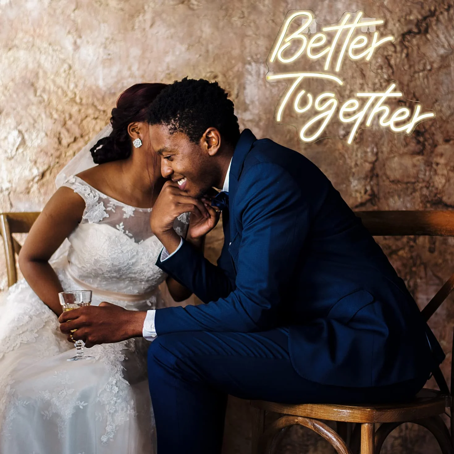Looklight Better Together neonowy szyld LED, ciepła biel, dekoracja ścienna, litera USB, neonowe światło do sypialni, na wesele, urodziny, imprezę, do baru, pokoju, jako dekoracja na prezent