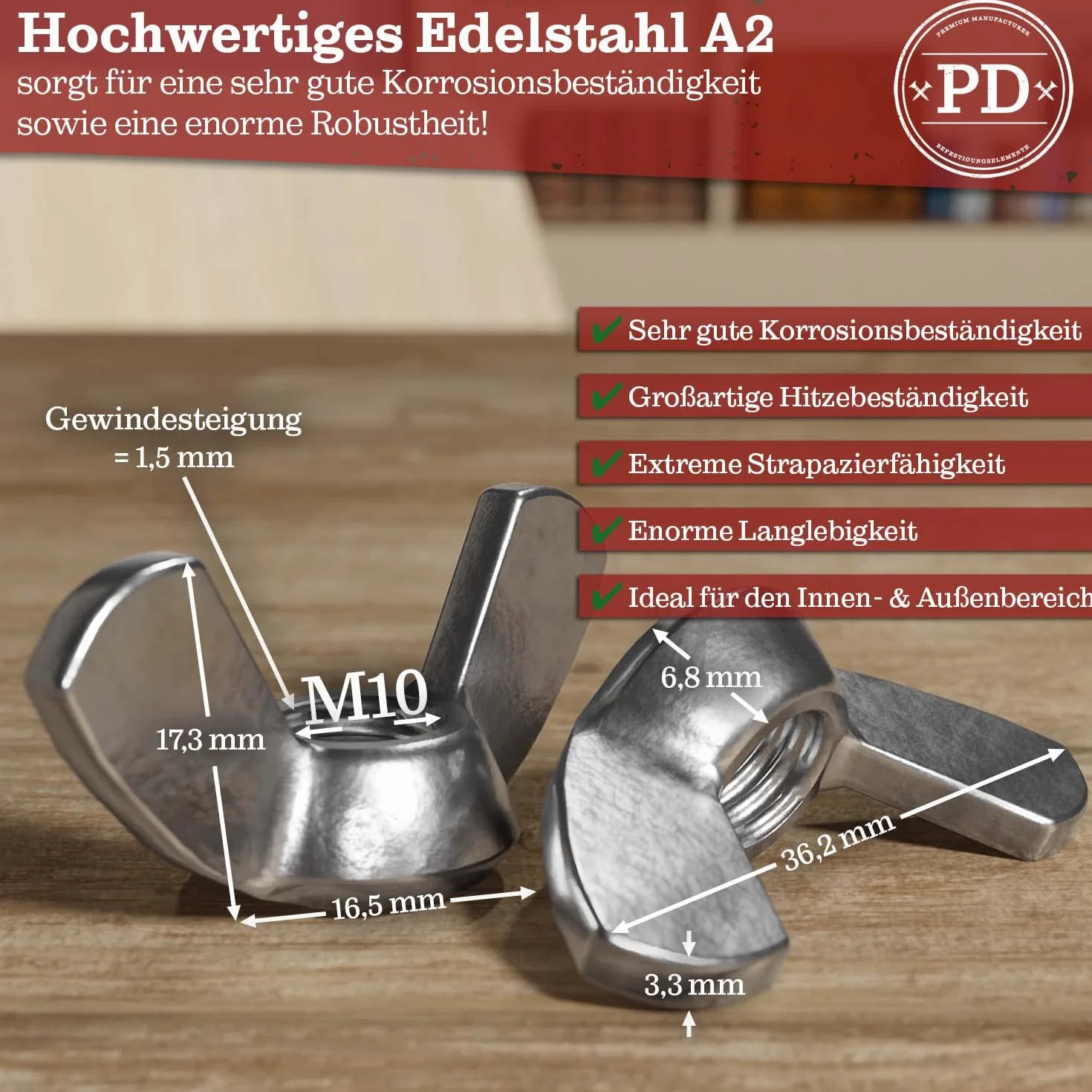 Nakrętka skrzydełkowa DIN 315, stal szlachetna A2, M10