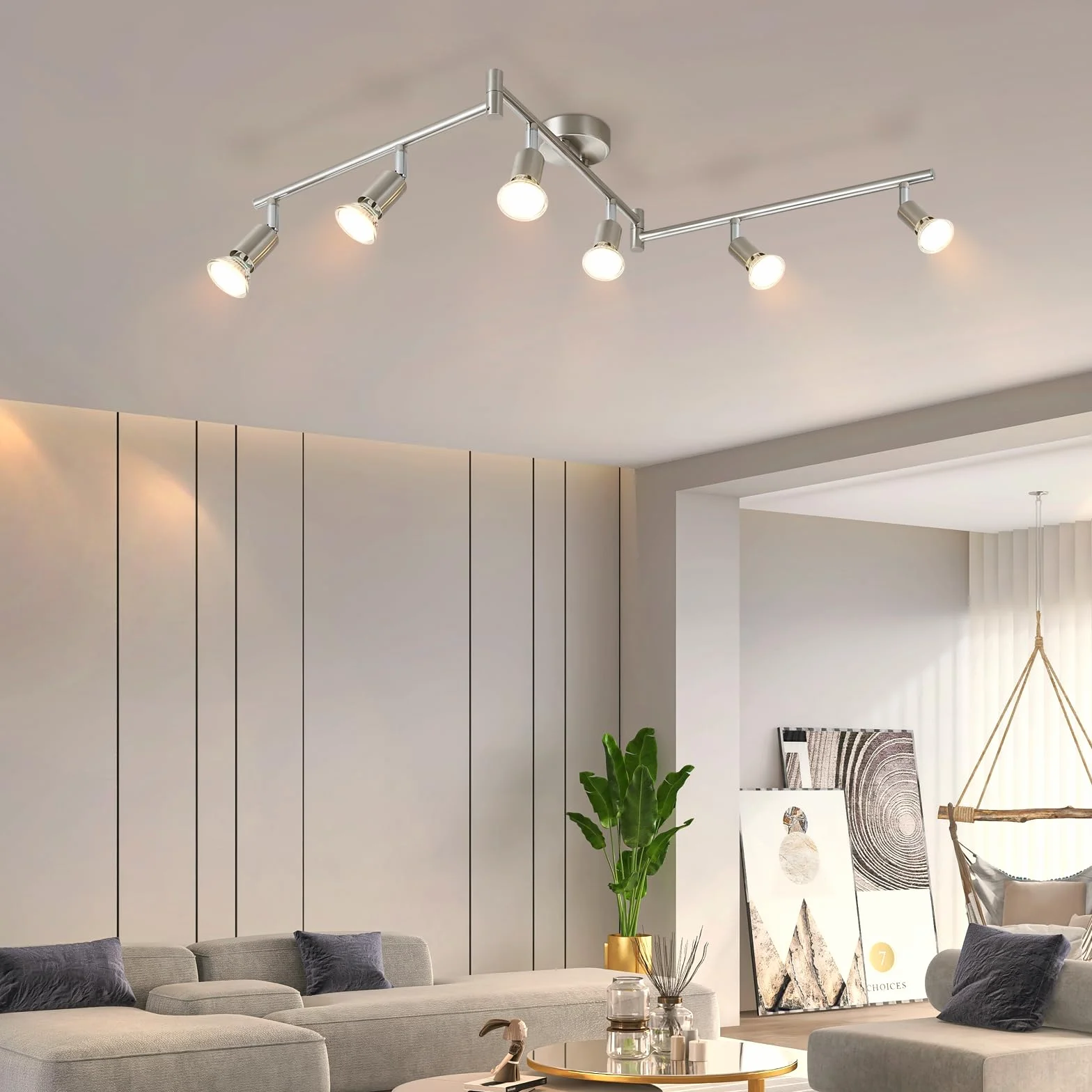 Glitzerlife Reflektor sufitowy LED 6-płomieniowy salon - lampa sufitowa GU10 reflektor sufitowy obrotowy 330° lampa reflektorowa ze stali nierdzewnej sufit sypialnia wnętrze bez źródła światła