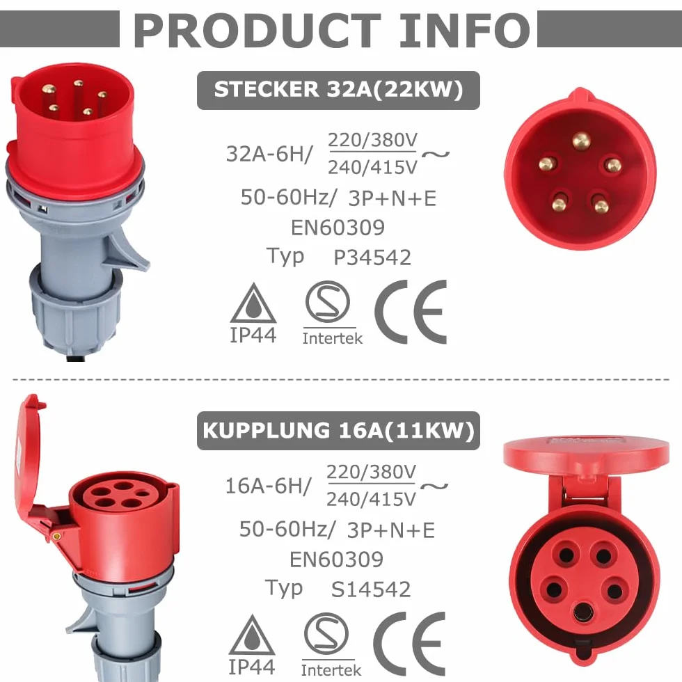 Adapter CEE 32 A do 16 A 5 x 2,5 mm² 16 A 415 V 5-biegunowy IP44 wodoodporny