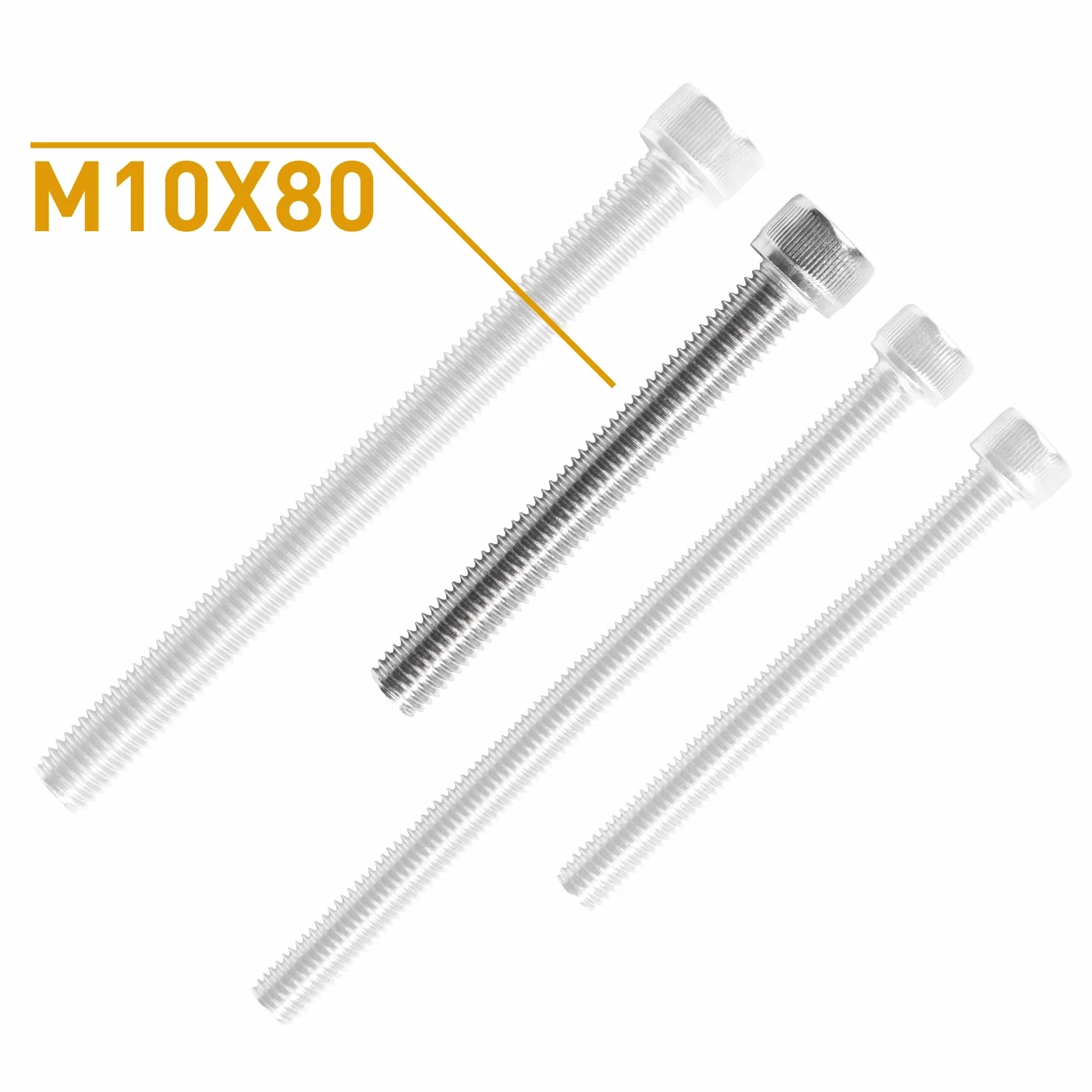 Zestaw 10 śrub M10, M10 x 80 mm, śruby z łbem cylindrycznym, śruby cylindryczne z łbem sześciokątnym, zestaw śrub gwintowanych ze stali nierdzewnej, zestaw śrub maszynowych, śruby sześciokątne