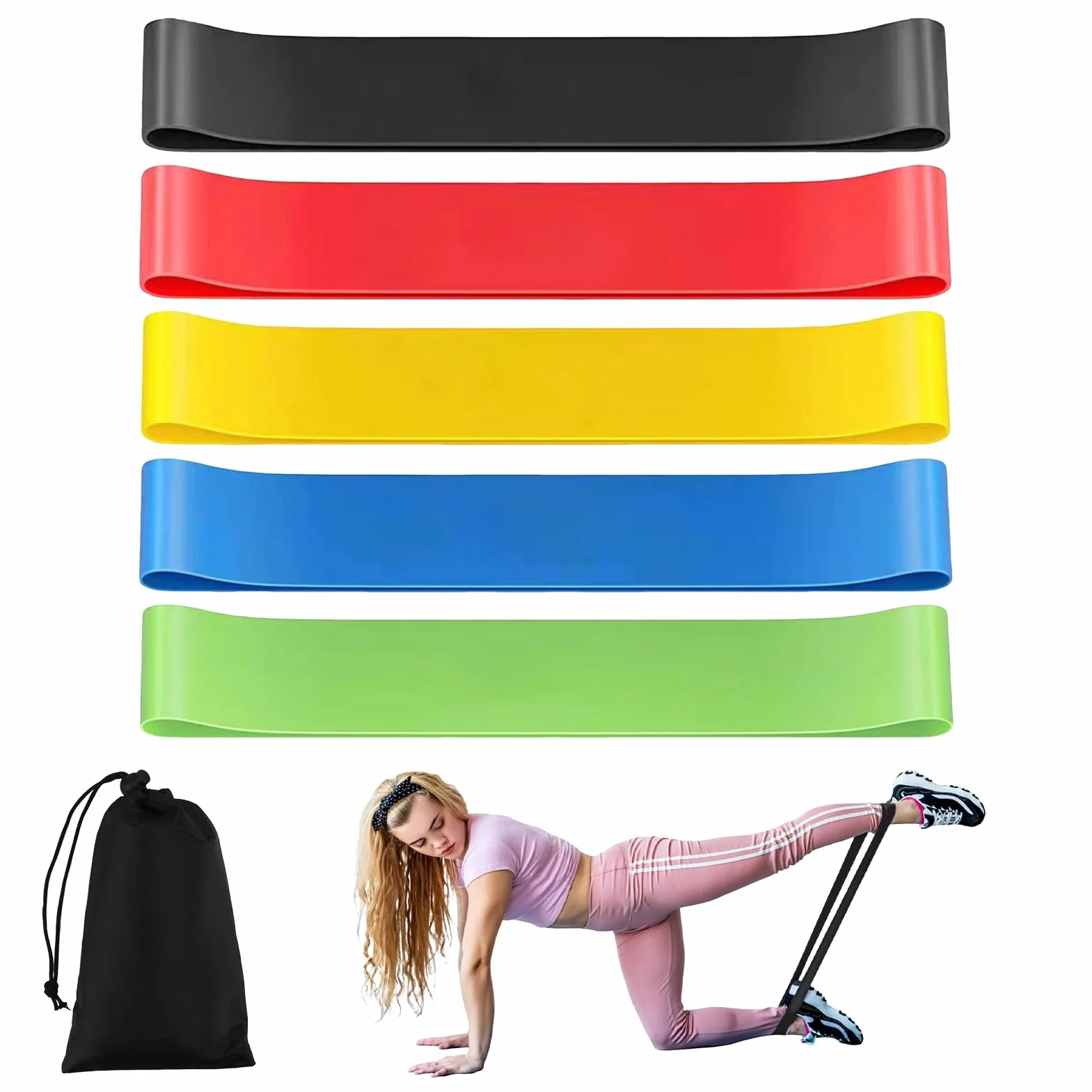 5 sztuk taśm do fitnessu, taśmy oporowe z 6 stopniami, 100% naturalny lateks, taśma gimnastyczna, do fitnessu, na terra, taśmy oporowe, gumowa taśma sportowa, do crossfitu, jogi i pilatesu (5 kolorów)