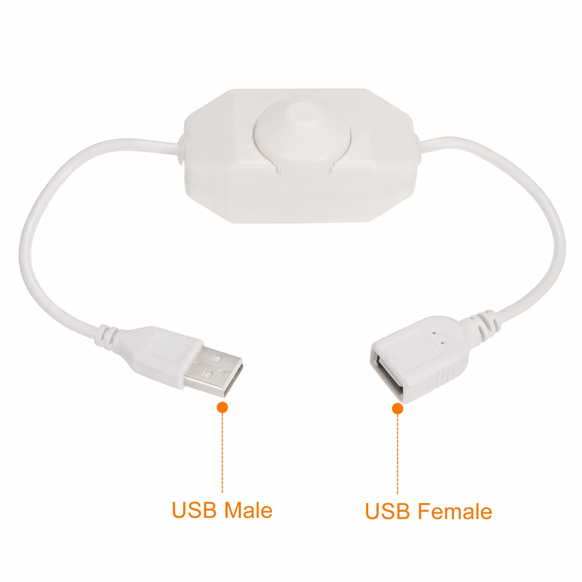sourcing map Taśma LED ściemniacz przełącznik 5V DC gniazdo USB przedłużacz z przełącznikiem obrotowym kontroler biały