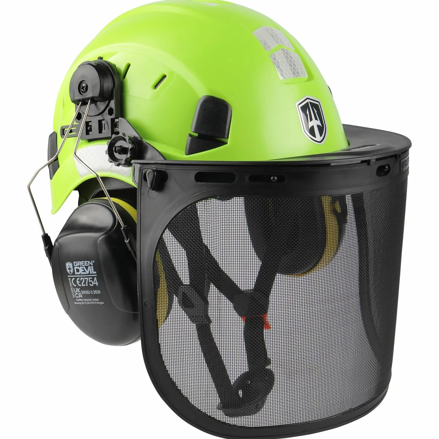 GREEN DEVIL Kask ochronny z piłą łańcuchową 3 w 1, ochrona słuchu i twarzy, EN397 EN 352-3