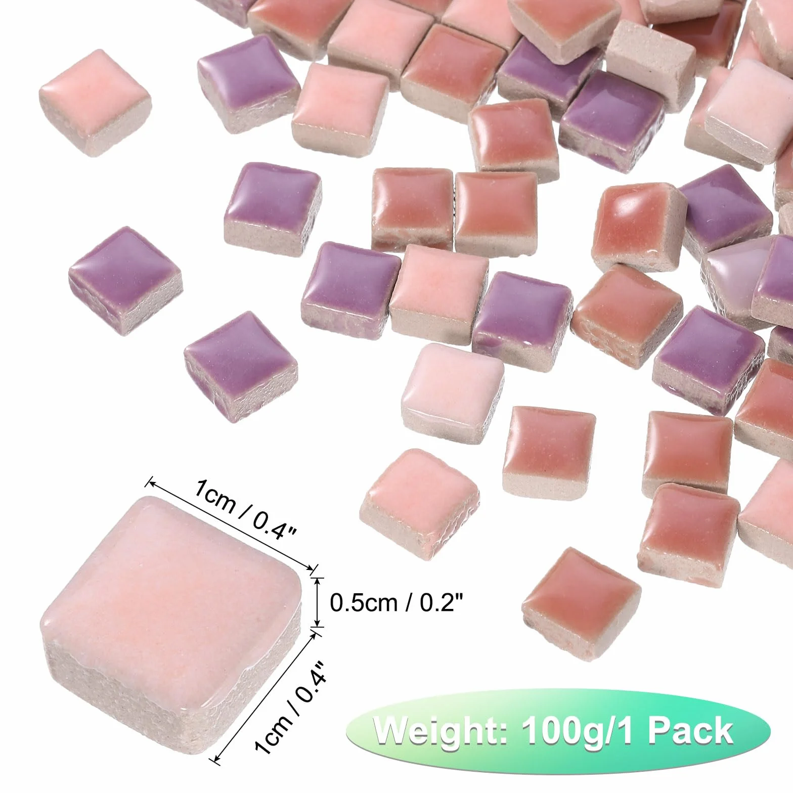 QUARKZMAN Kwadratowe płytki mozaikowe, 100 g, kolorowe płytki ceramiczne do majsterkowania, do dekoracji domu, rzemiosło, projekty DIY, 1 x 1 cm, mieszanka fioletu