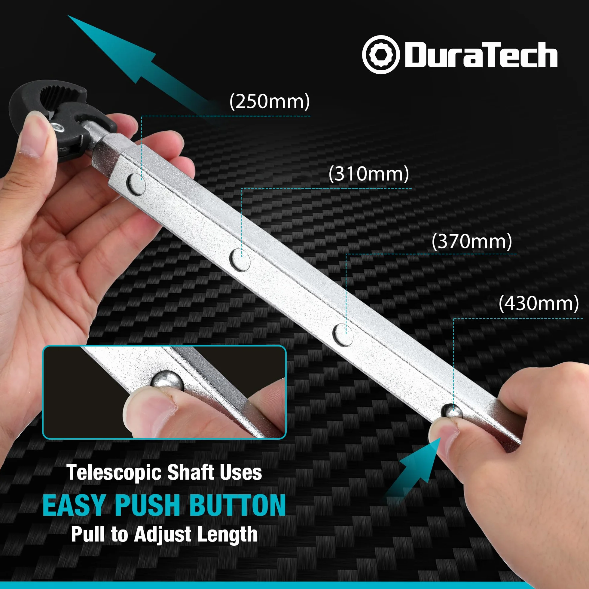 DURATECH Teleskopowy klucz umywalkowy 3/8-1/4 cala 10-32 mm wysuwany uchwyt 250-430 mm