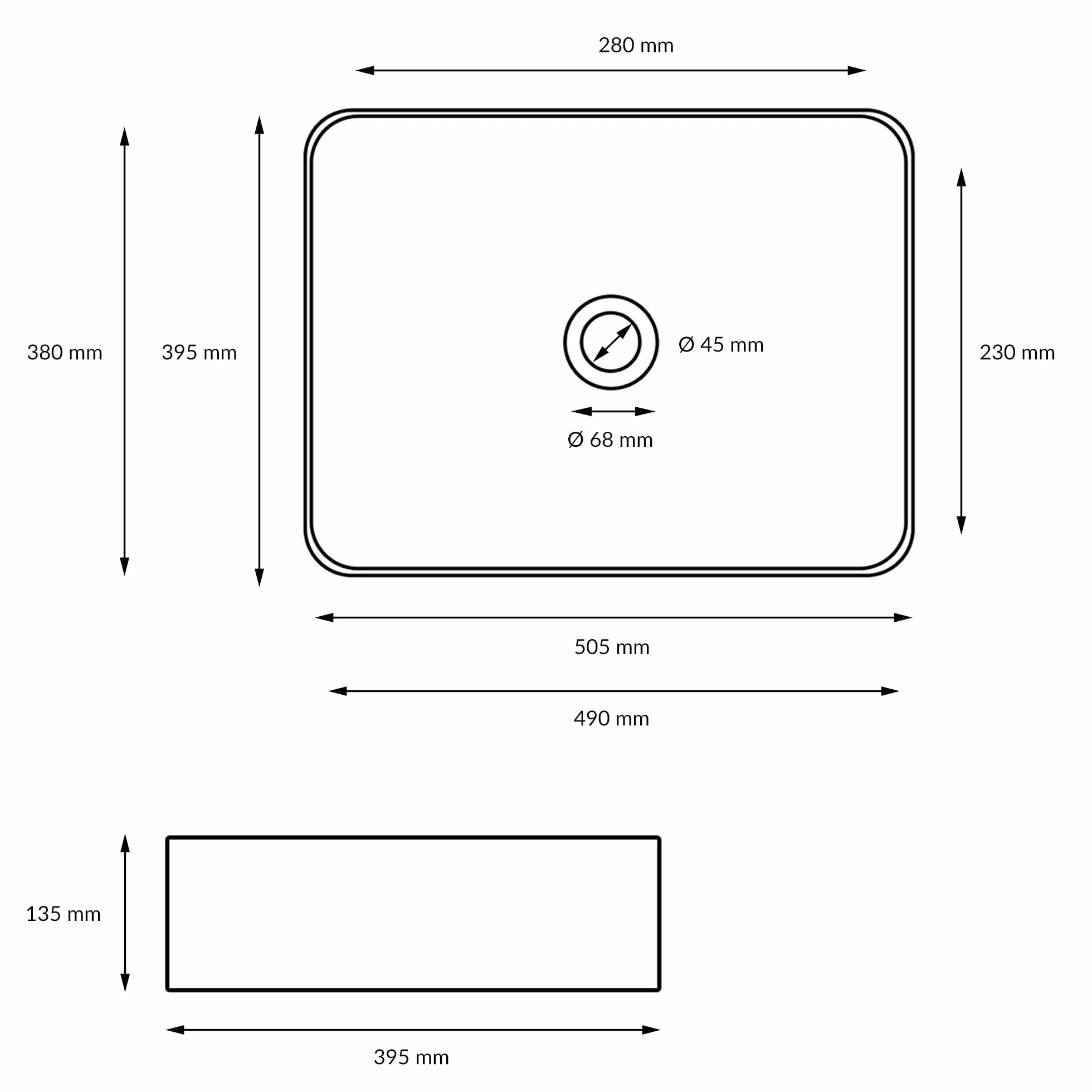 ECD Germany Design Umywalka Nablatowa Ceramiki Białej 505 X 395 X 135 Mm