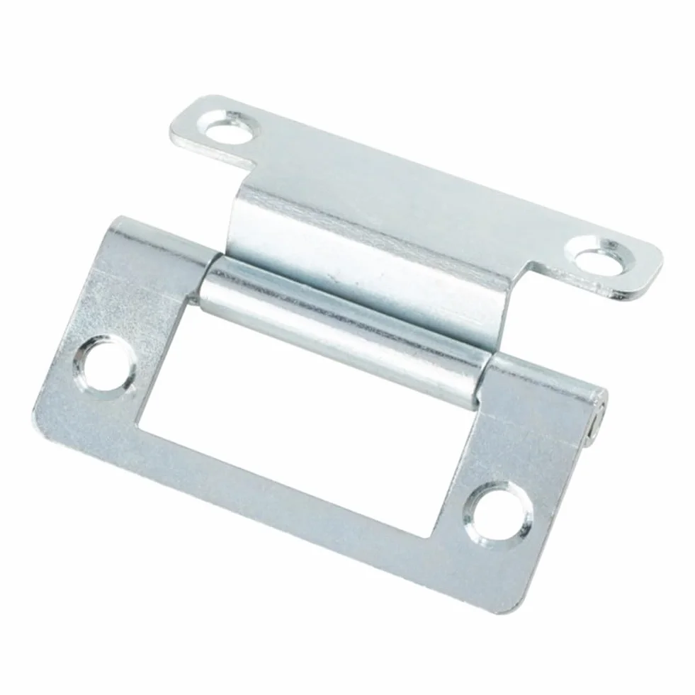 Stalowe zawiasy podtynkowe 50 x 23 mm, ocynkowane, do szafek i drzwi żaluzjowych 15-19 mm, do przyczep kempingowych, domków mobilnych, szafek użytkowych, opakowanie 2/5/10
