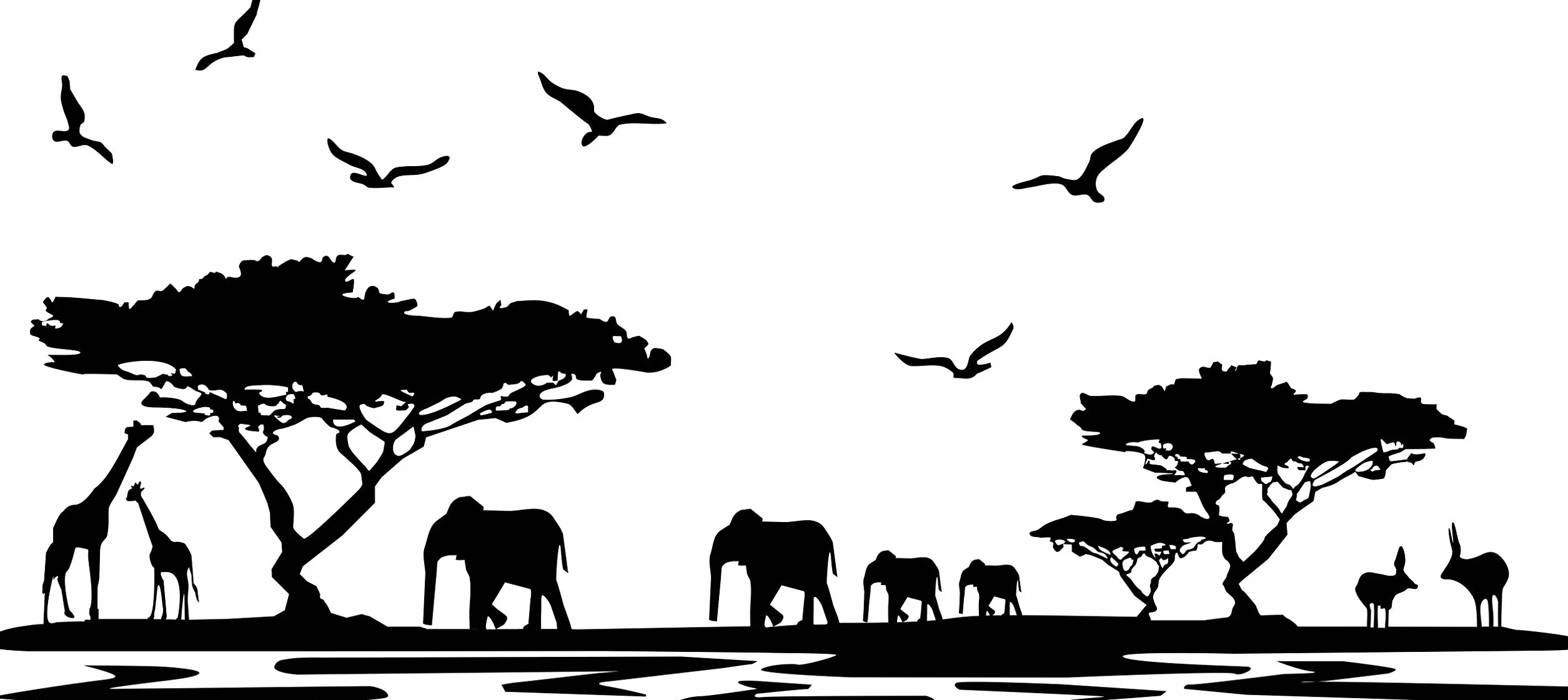 WandSticker4U® - Naklejki ścienne LA SAVANA w kolorze czarnym (160x75 cm) I naklejka ścienna zwierzęta safari afryka krajobraz słoń żyrafa I Deco do salonu, sypialni, kuchni, korytarza, dla dorosłych,