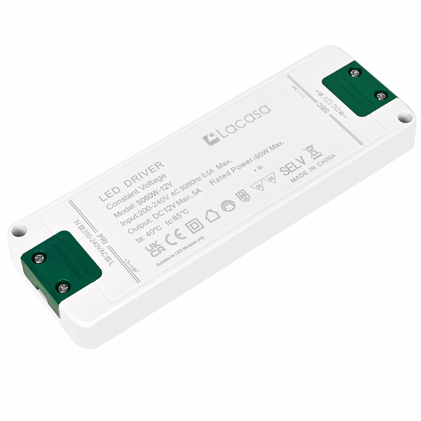Lacasa Transformator LED 12V 5A 60W Zasilacz Sterownik AC200-240V na DC12V Stałe Napięcie Adapter Ultra Smukła 18mm do Taśm LED G4 MR11 MR16