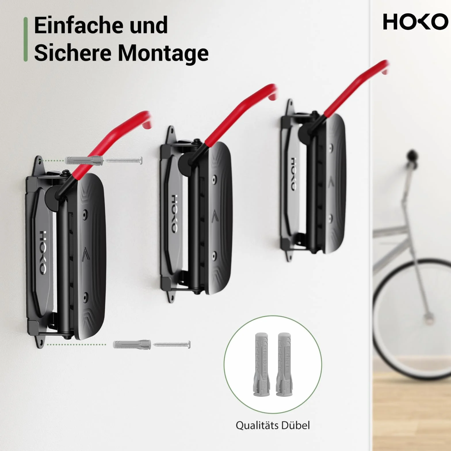 HOKO VELO 30 zestaw 4 uchwytów na rower montaż ścienny obracany obciążenie 30 kg
